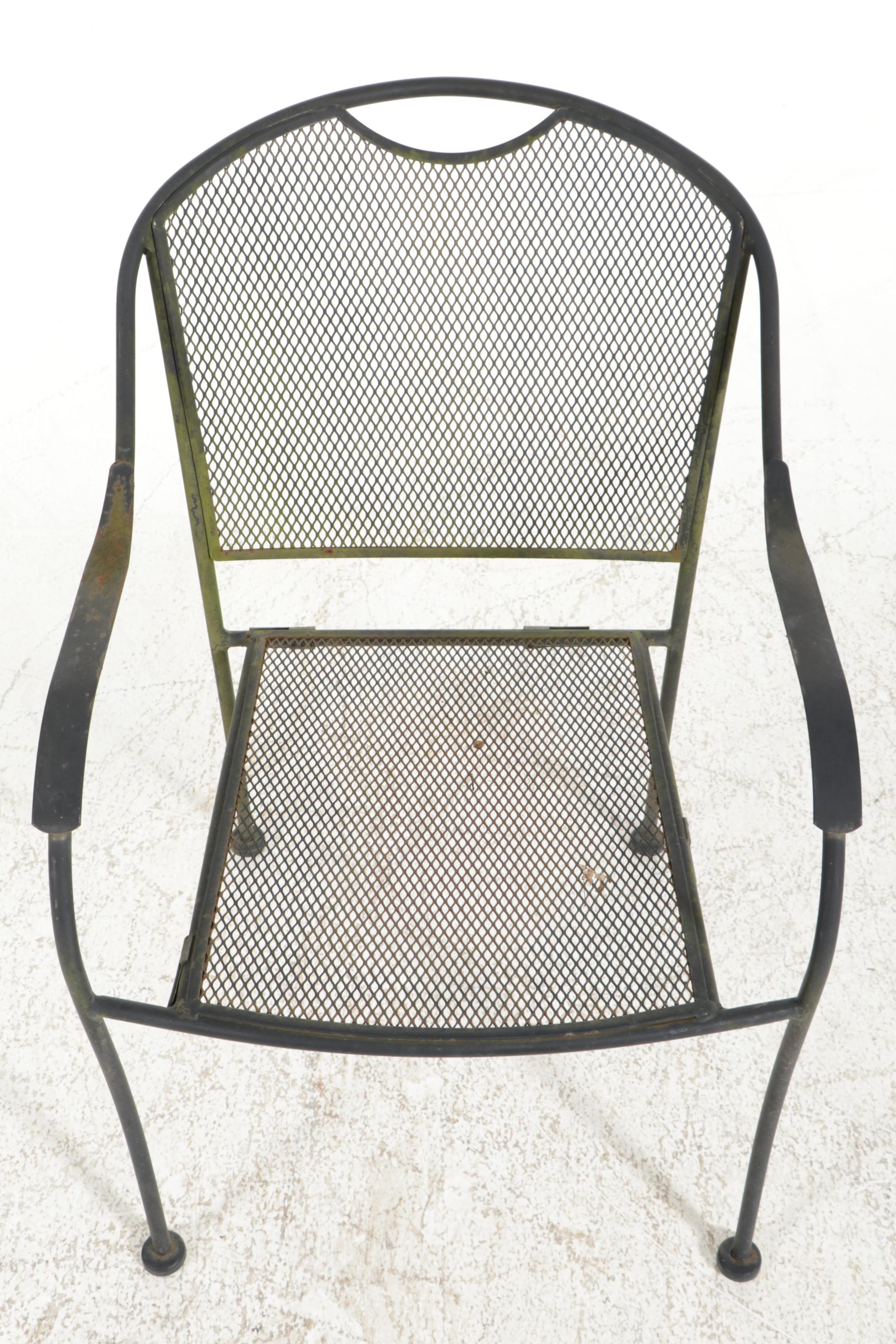 Pair of Wrought Iron Patio Tables with Six Chairs, Mid20th Century EBTH