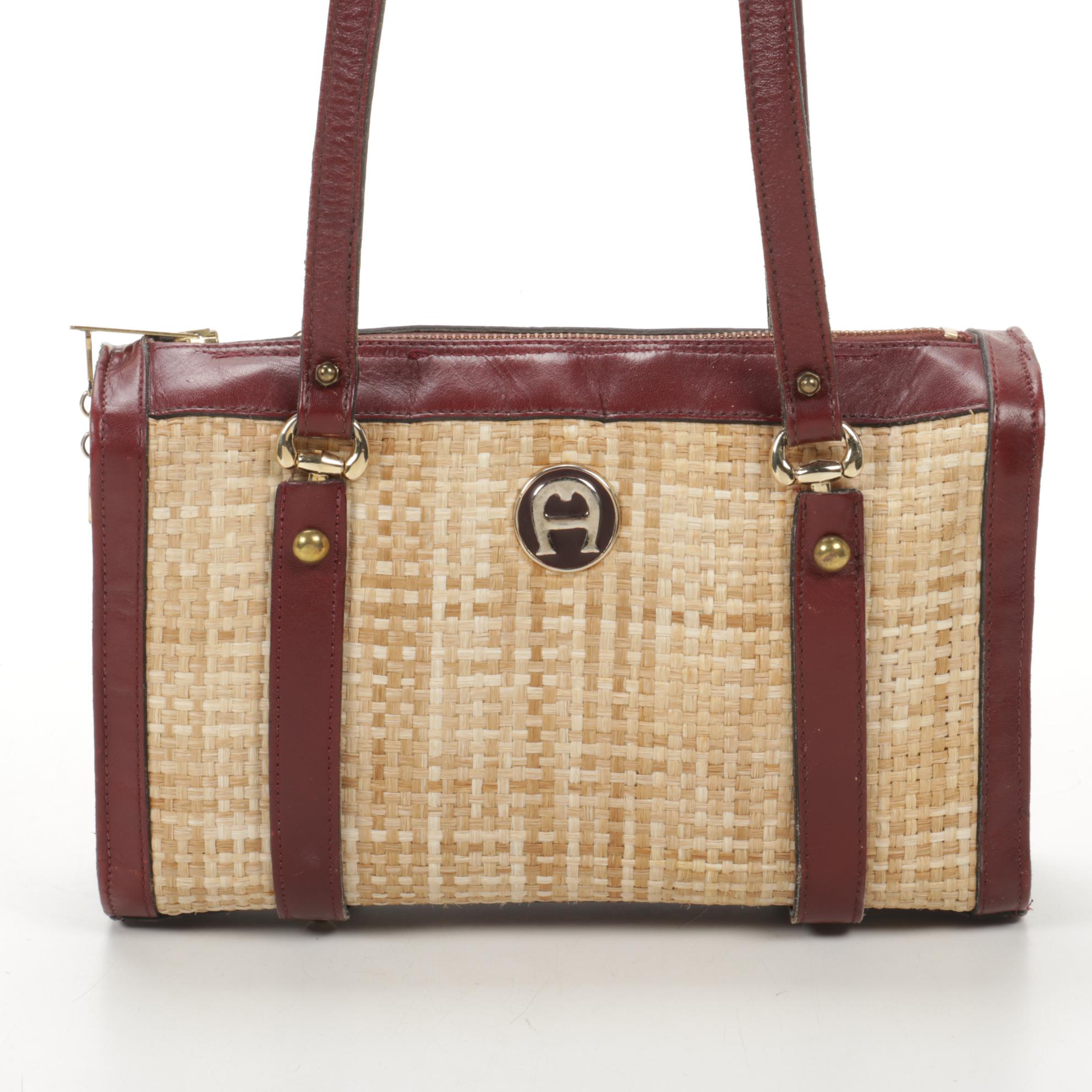 Etienne Aigner Shoulder Bag in Wicker and Burgundy Leather EBTH