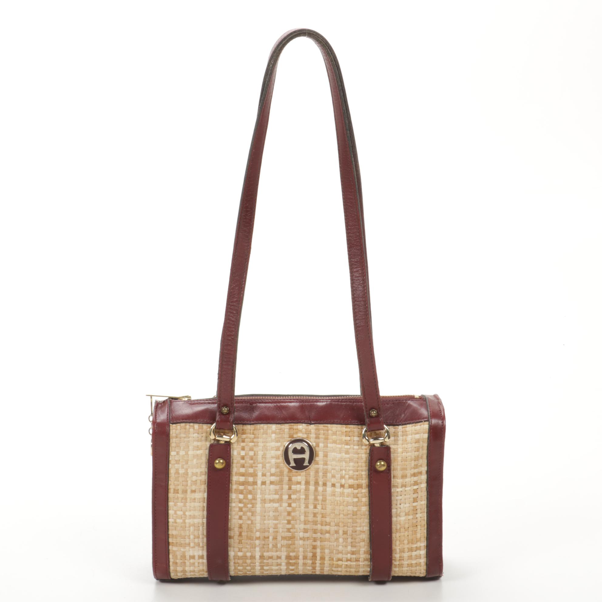 Etienne Aigner Shoulder Bag in Wicker and Burgundy Leather EBTH