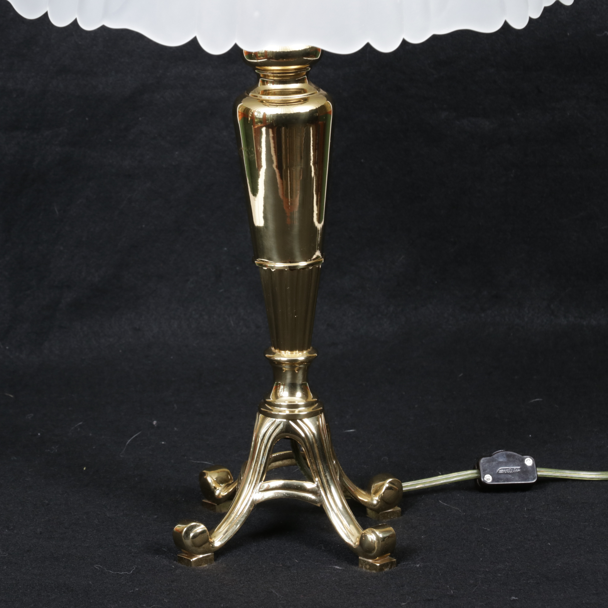 Lacquered Brass Lamp with Satin Glass Shade, Late 20th Century EBTH