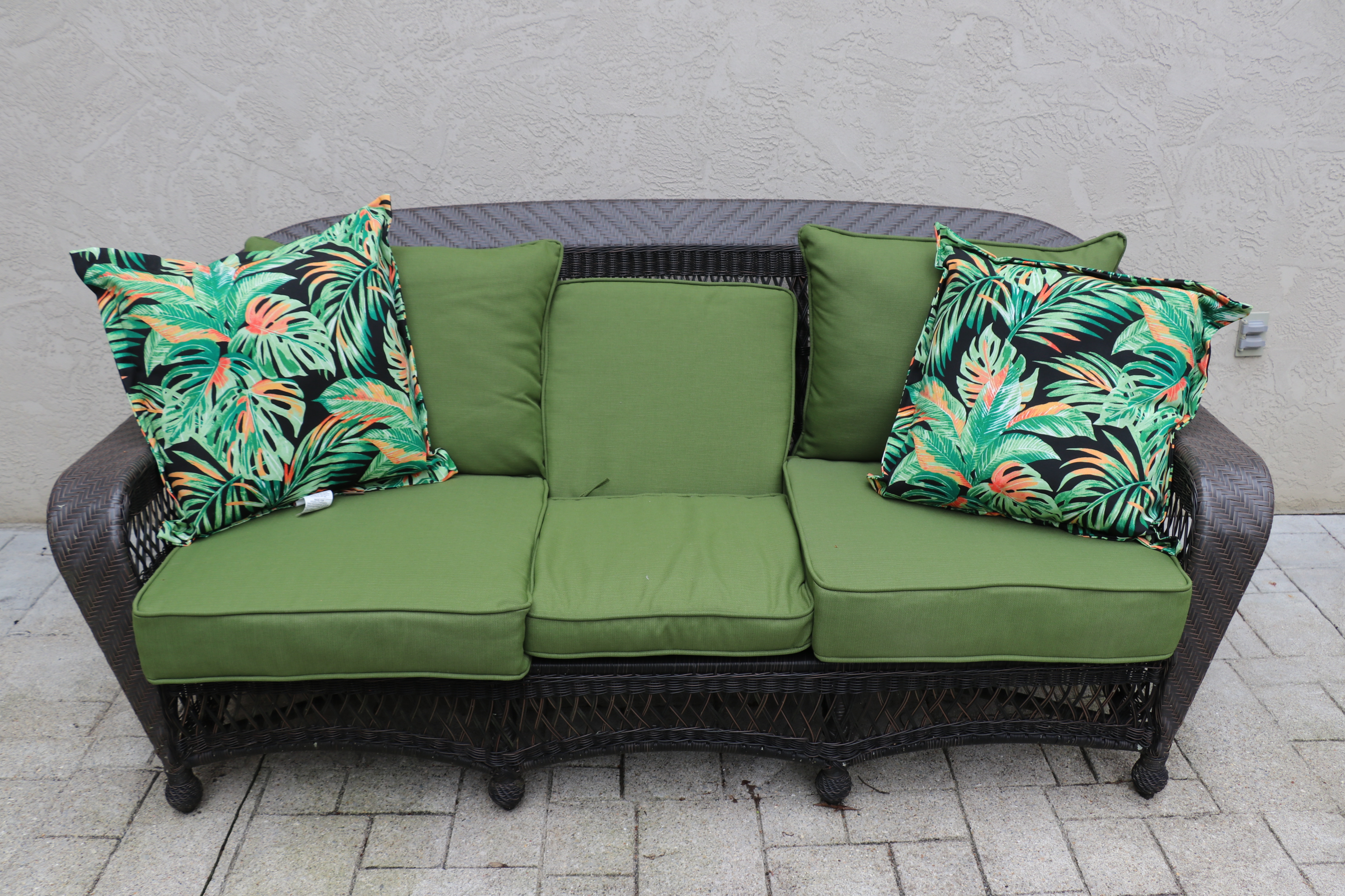 Outdoor Patio Woven Resin Wicker Sofa and Glass Top Coffee Table EBTH