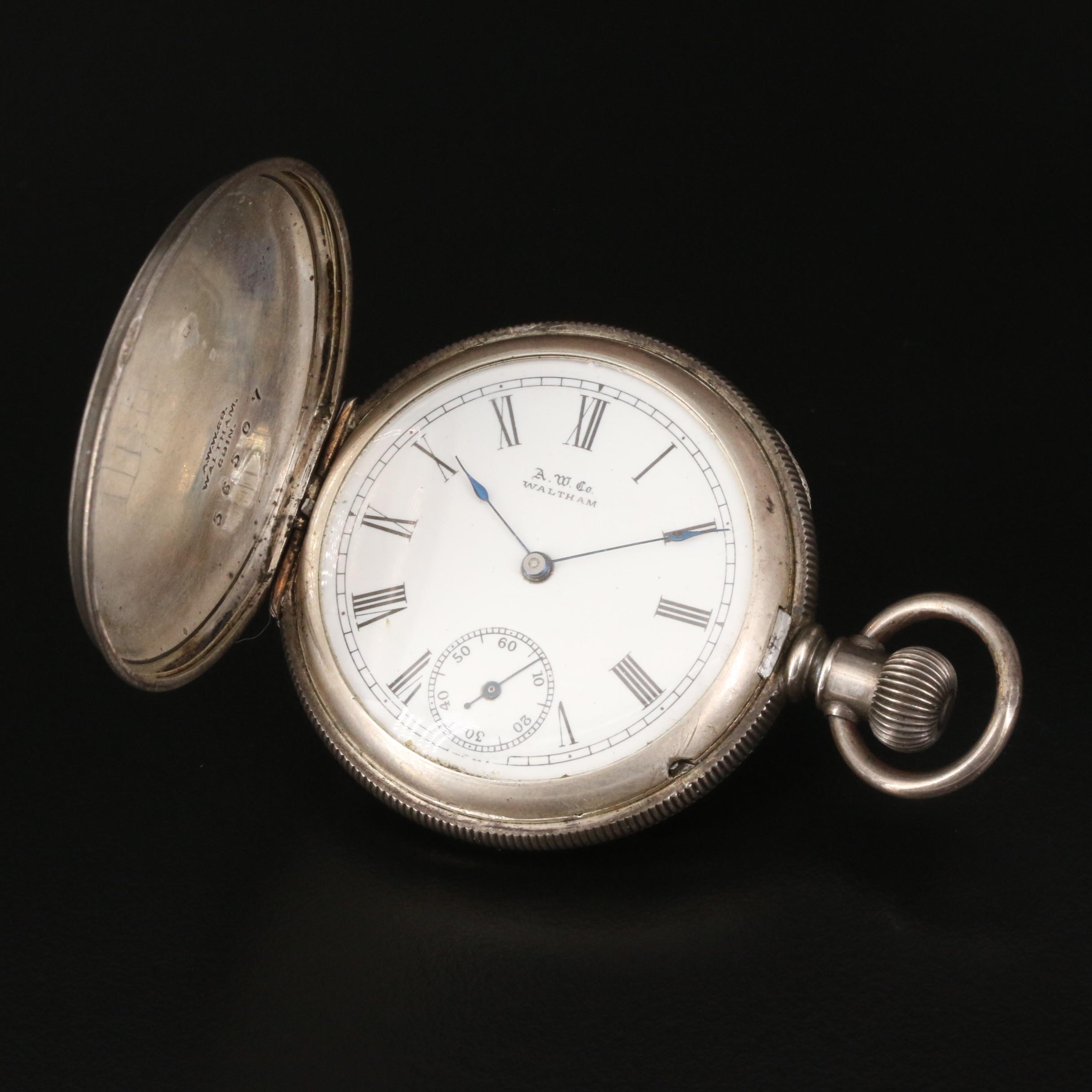 1889 A.W.C. Waltham Coin Silver Pocket Watch EBTH
