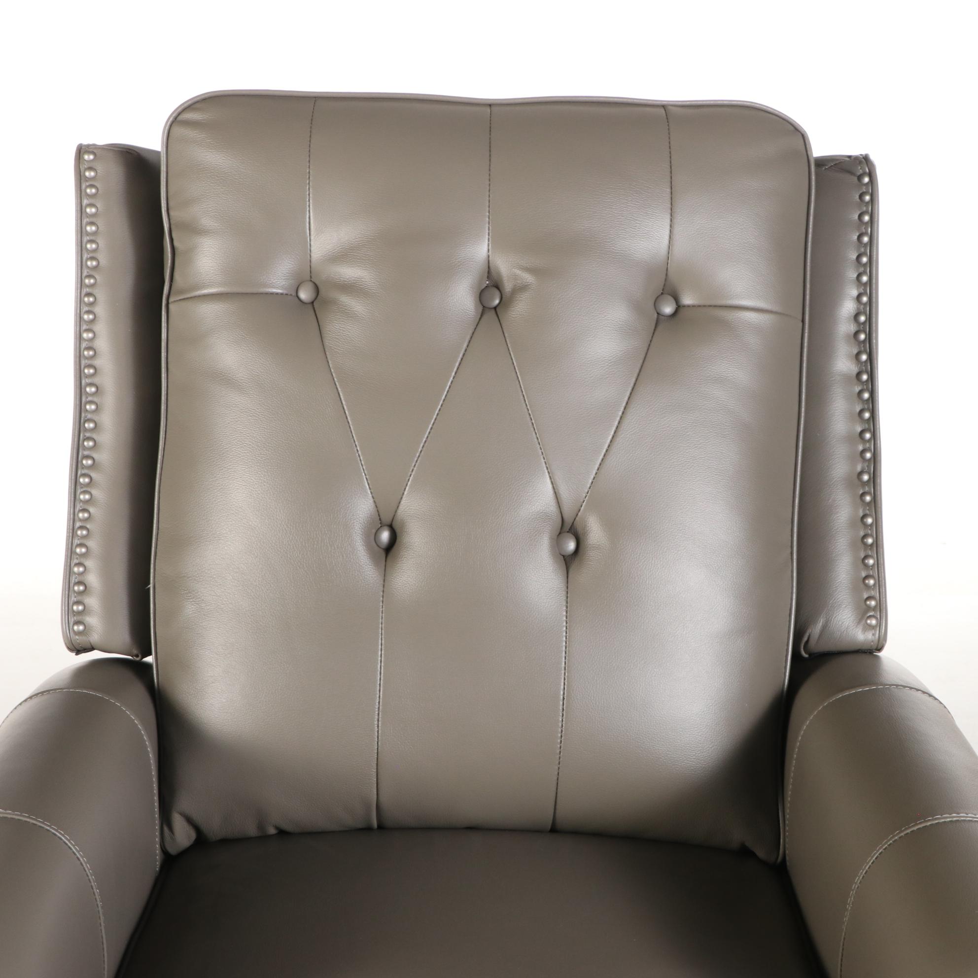 Abbyson "Ridgewood" Grey Leather Pushback Recliner with Brushed Nickel