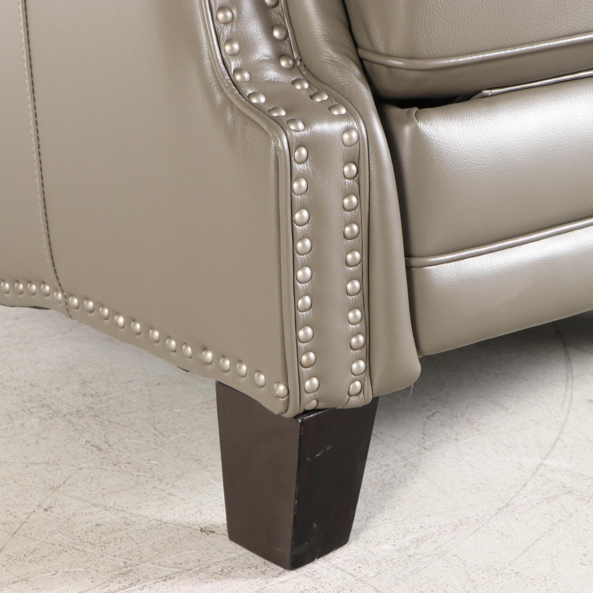 Abbyson "Ridgewood" Grey Leather Pushback Recliner with Brushed Nickel Nailheads EBTH