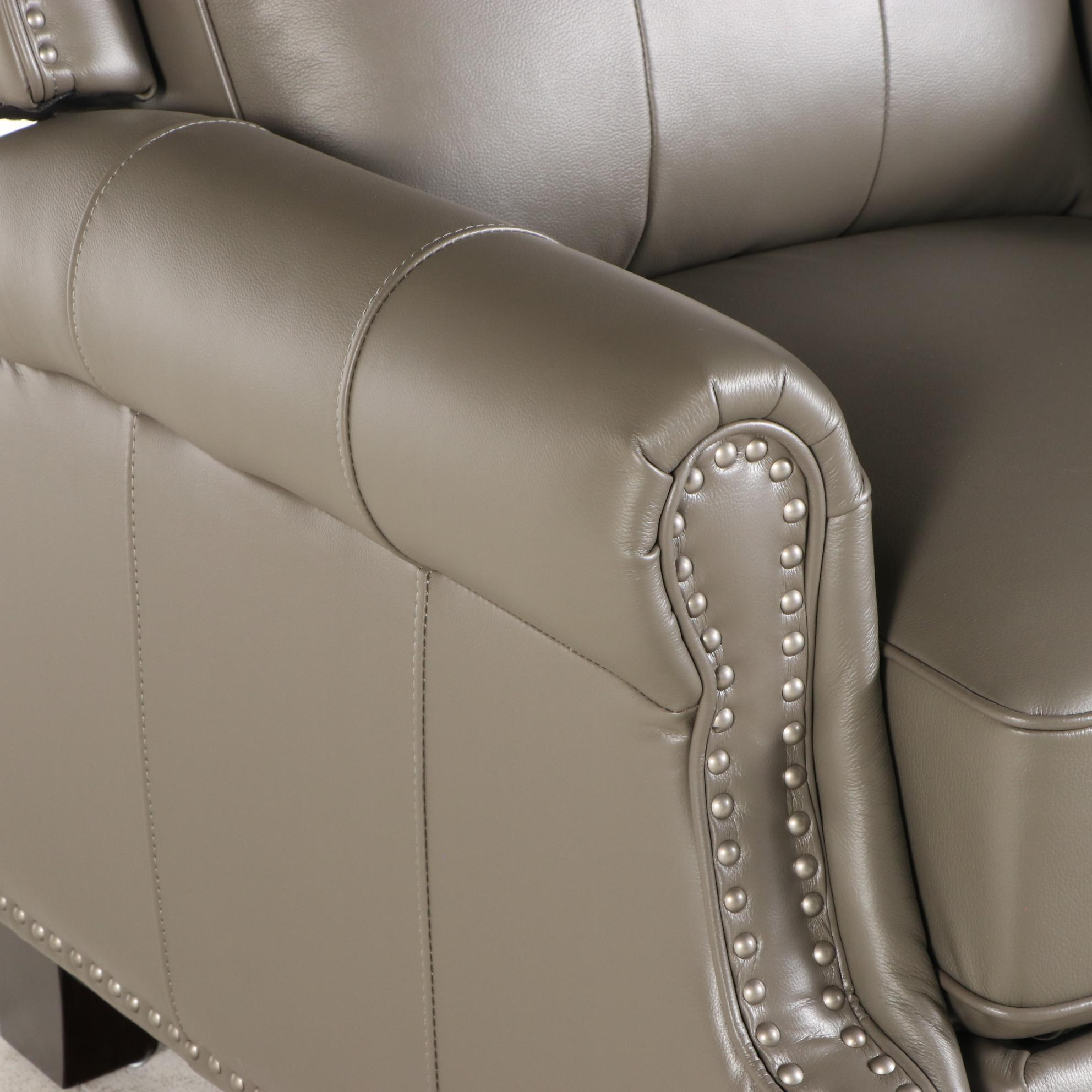 Abbyson "Ridgewood" Grey Leather Pushback Recliner with Brushed Nickel