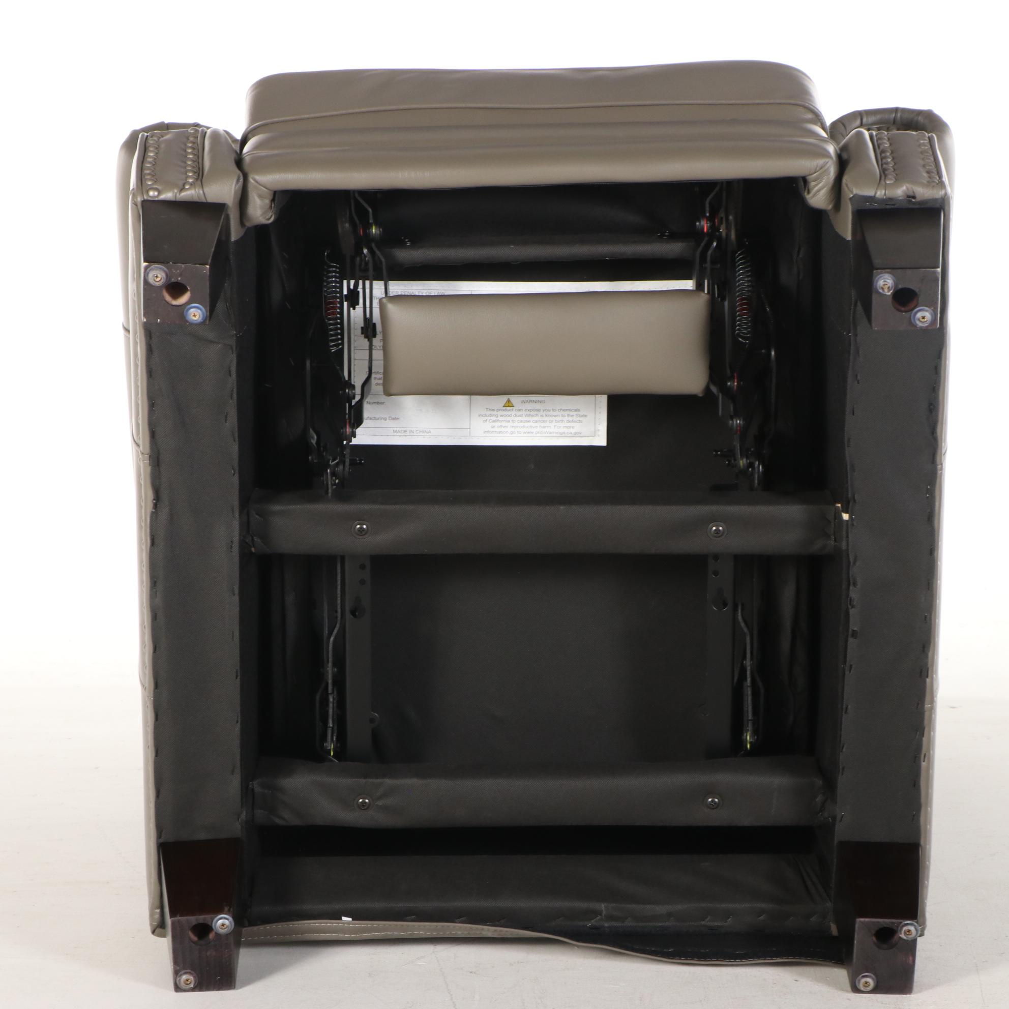 Abbyson "Ridgewood" Grey Leather Pushback Recliner with Brushed Nickel