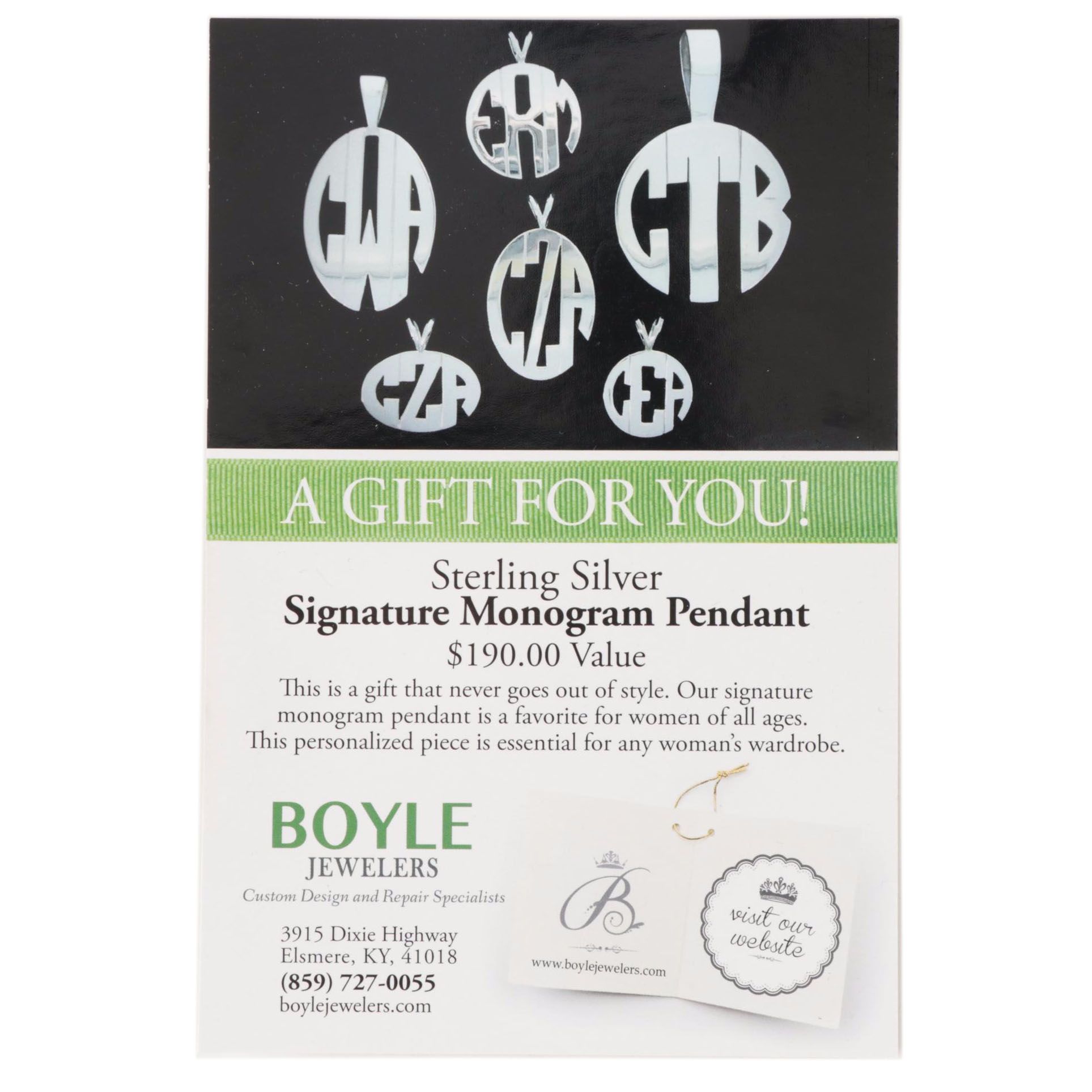 Boyle Jewelers Sterling Silver Signature Monogram Pendant EBTH