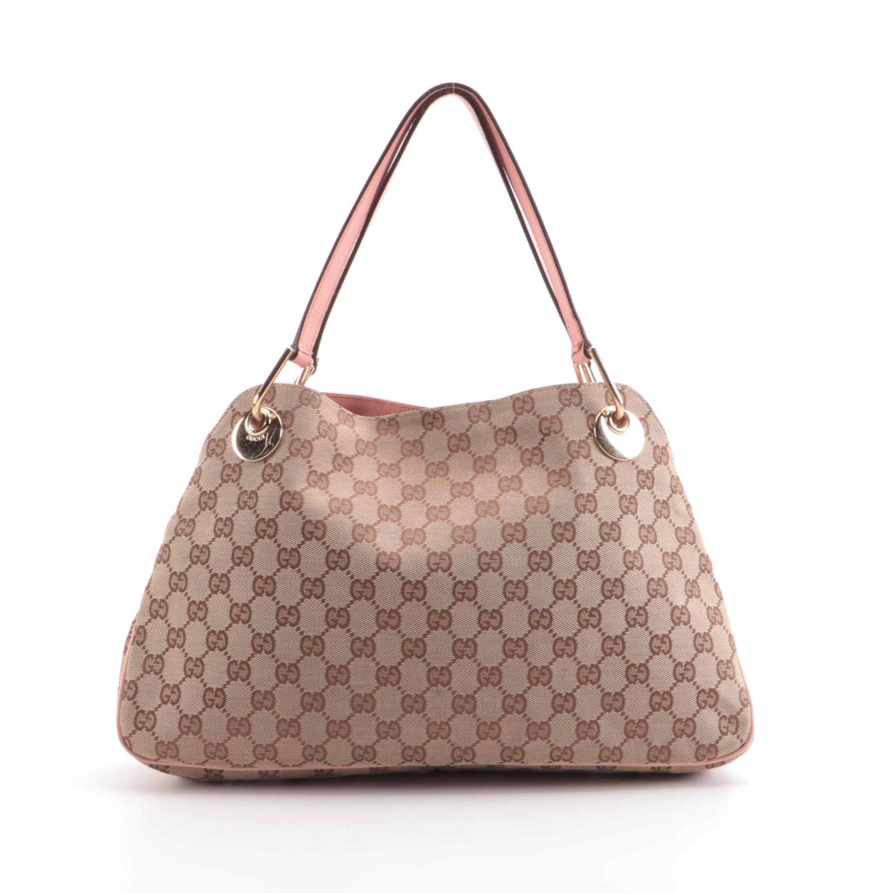 Gucci Eclipse Shoulder Bag in GG Canvas with Blush Pink Leather Trim EBTH