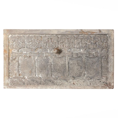 Art Nouveau Cast Iron Fireplace Cover with Relief Design, Antique Art Nouveau Cast Iron Fireplace Cover with Relief Design, Antique
