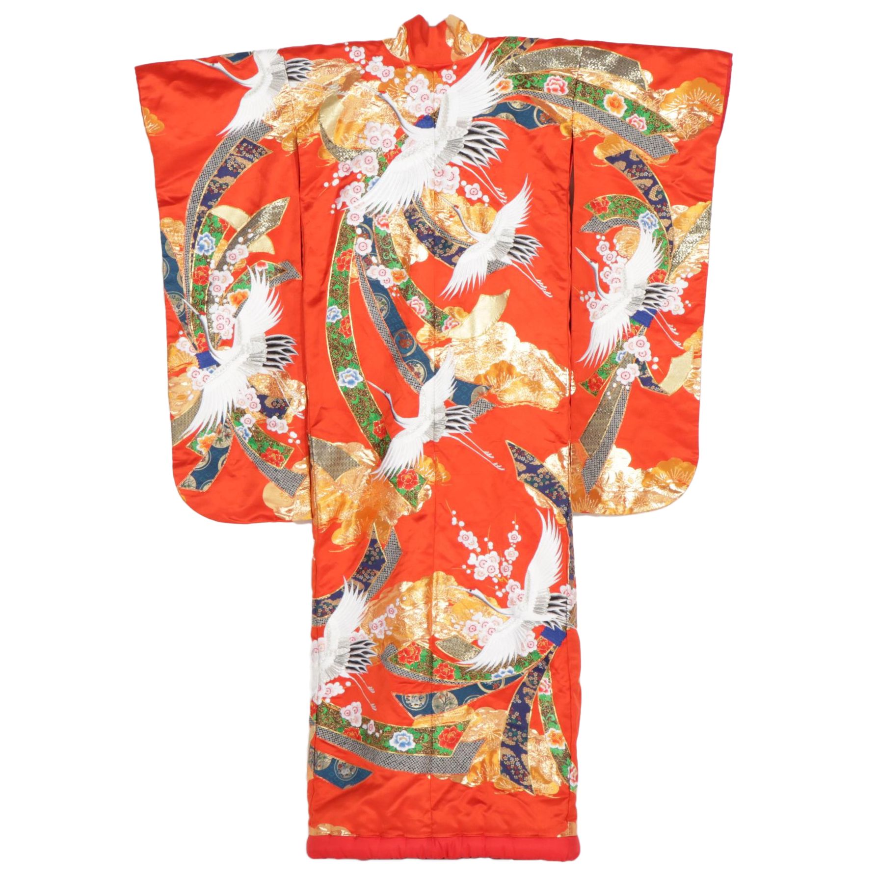 Sakura and Tsuru Patterned Uchikake Silk Wedding Kimono with Embroidery