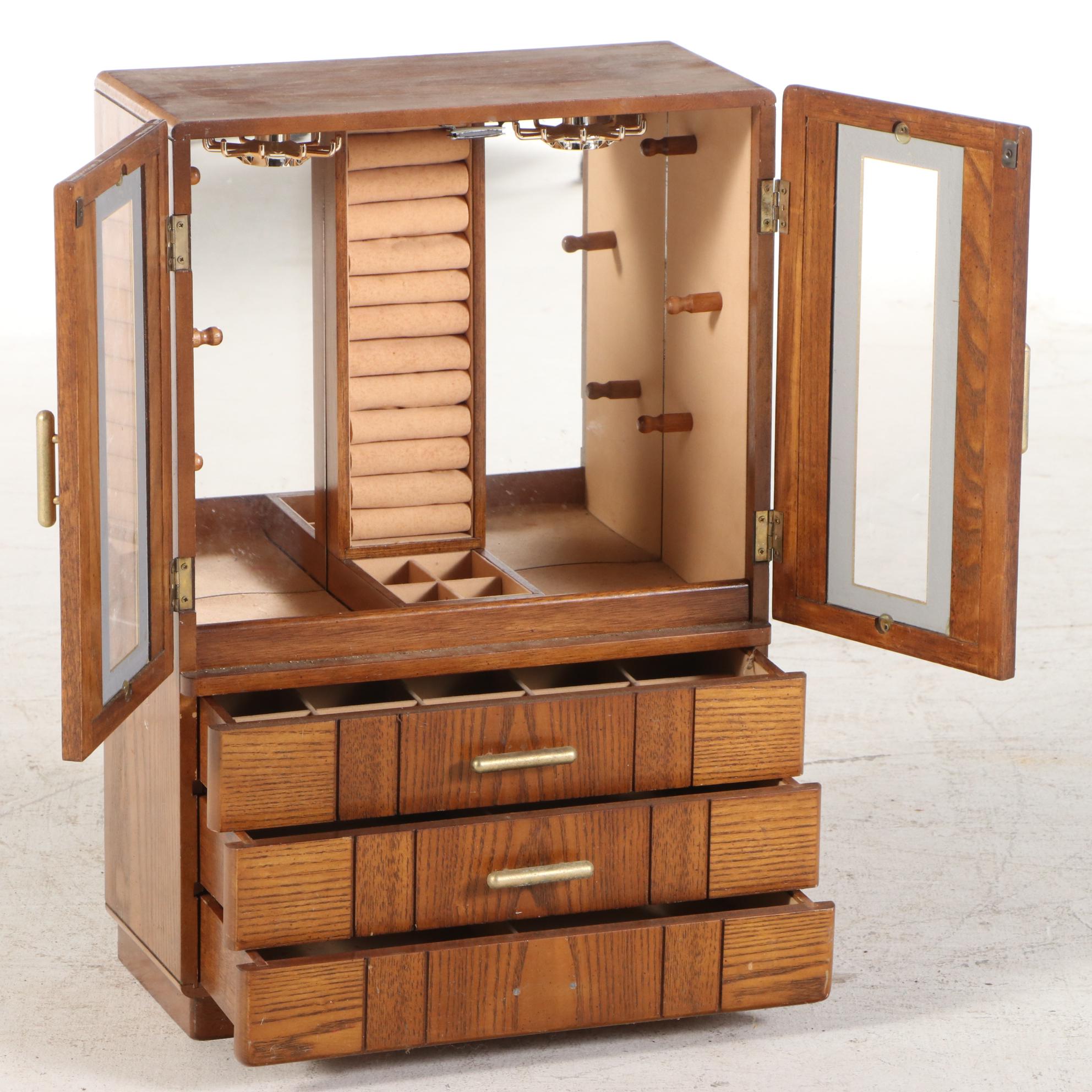Oak Tabletop Jewelry Armoire, Late 20th Century EBTH