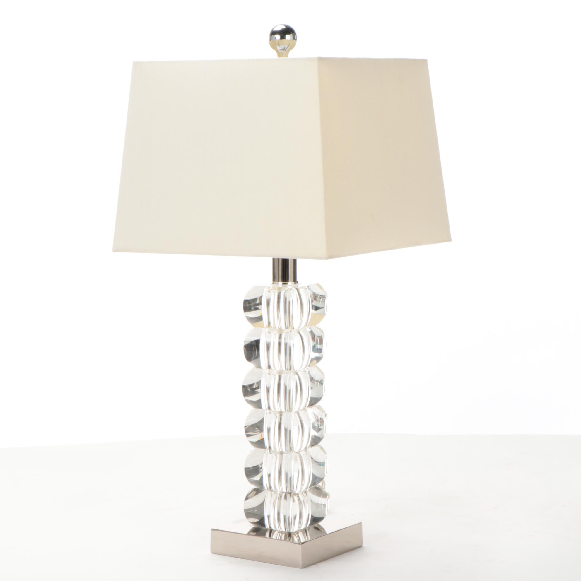 Acrylic Stacked Block Table Lamp with Rectangular Fabric Shade EBTH