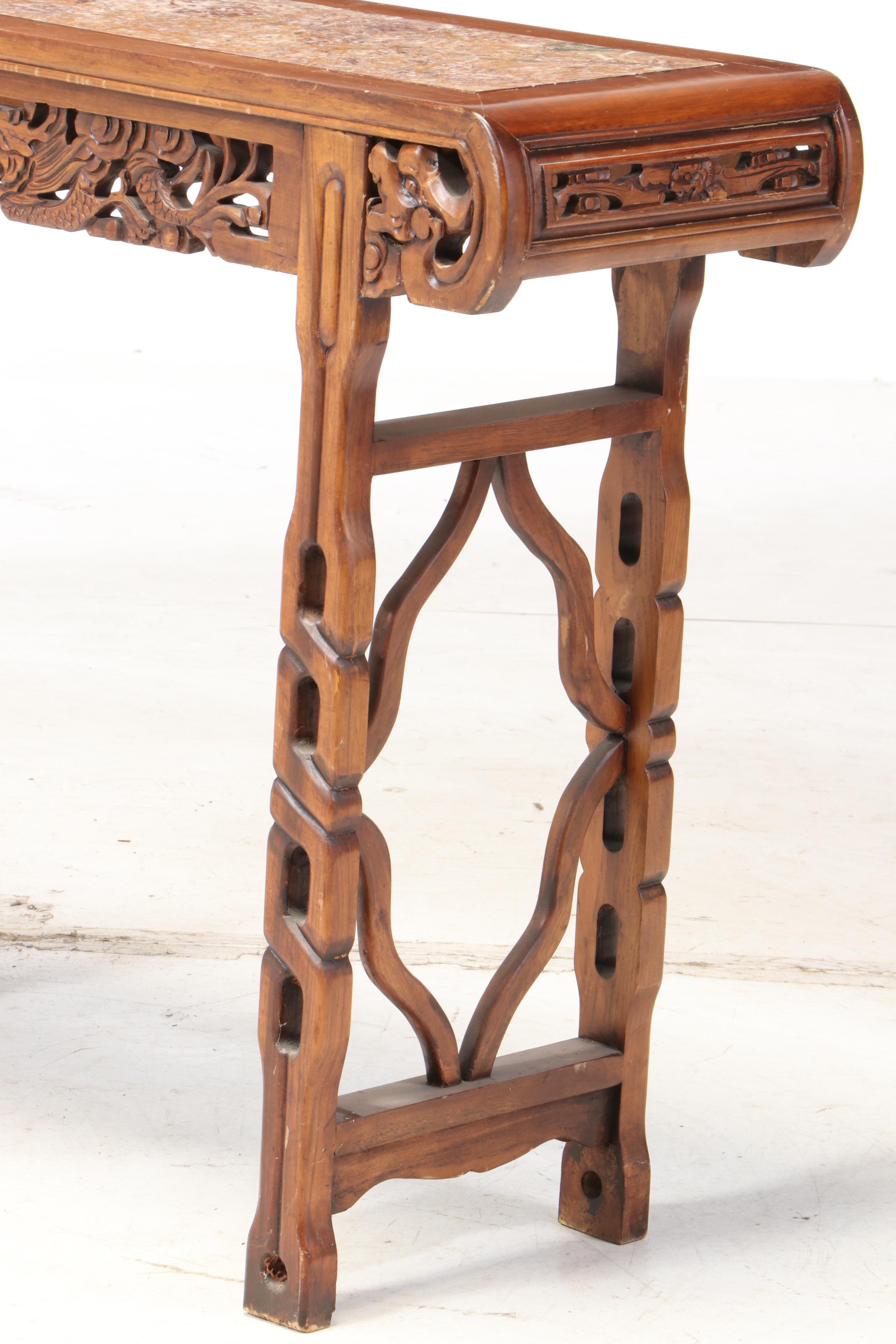 Chinese Carved Altar Table with Inset Marble Top EBTH