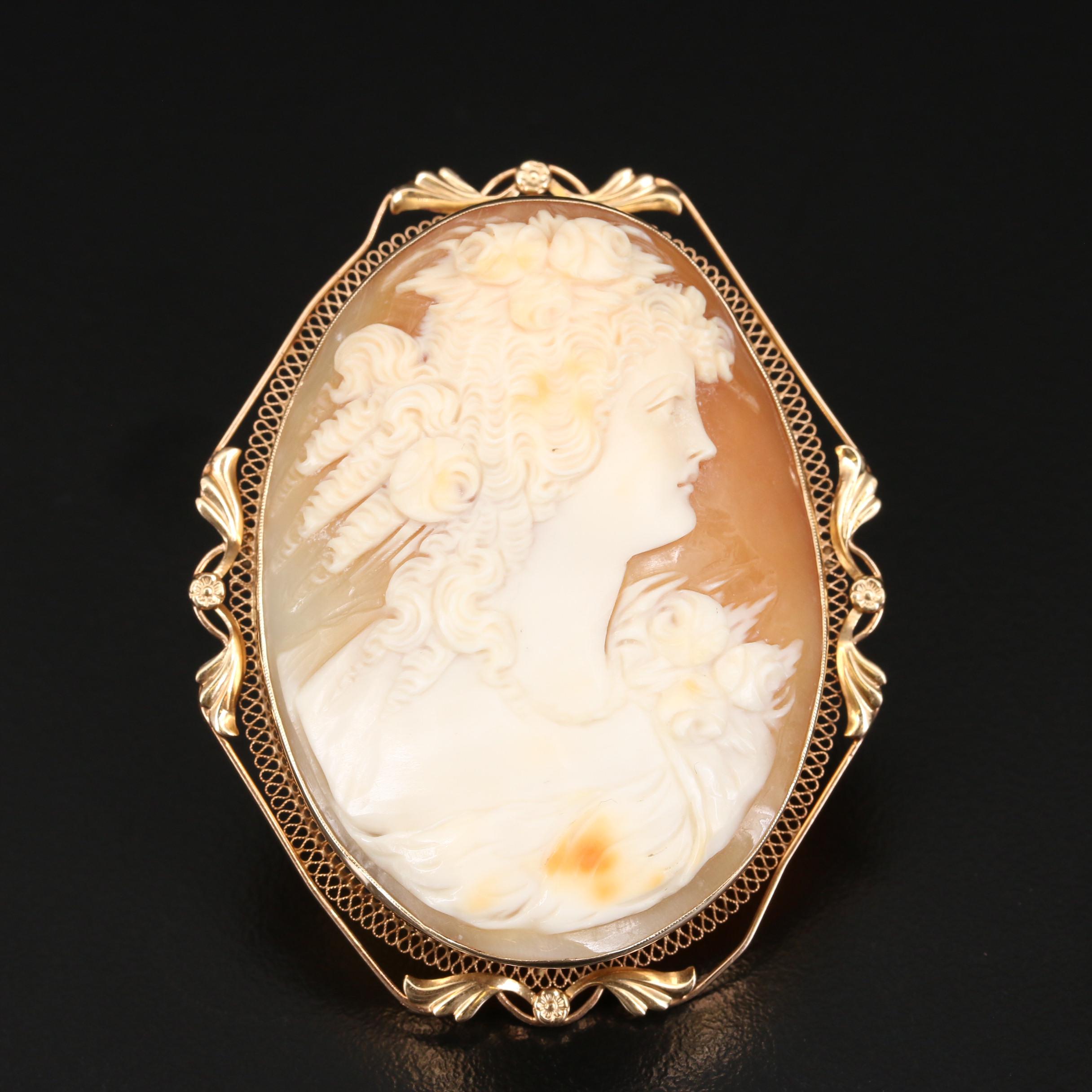 Vintage 10K Shell Cameo Converter Brooch | EBTH