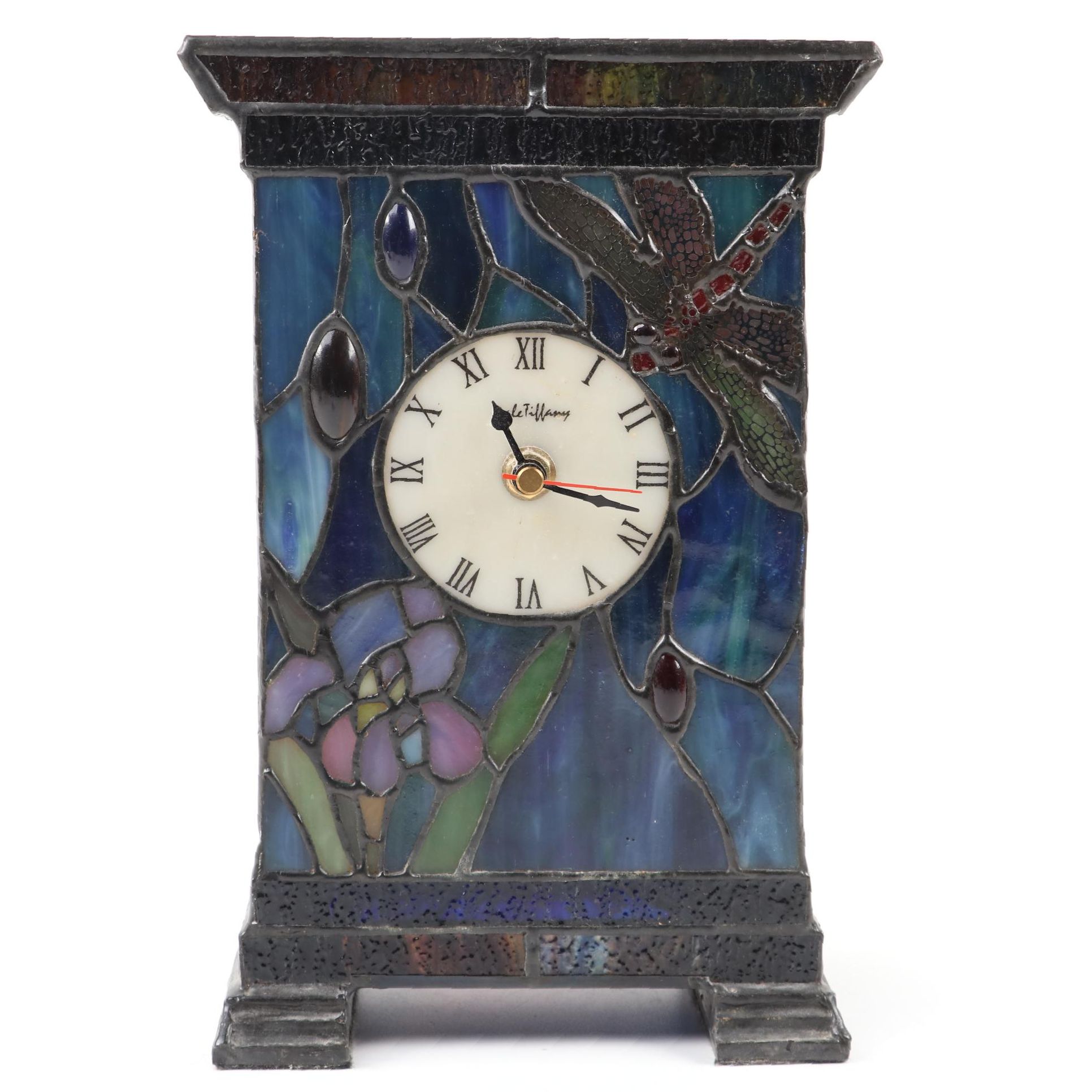 Dale Tiffany Stained Glass Light Up Desk Clock EBTH
