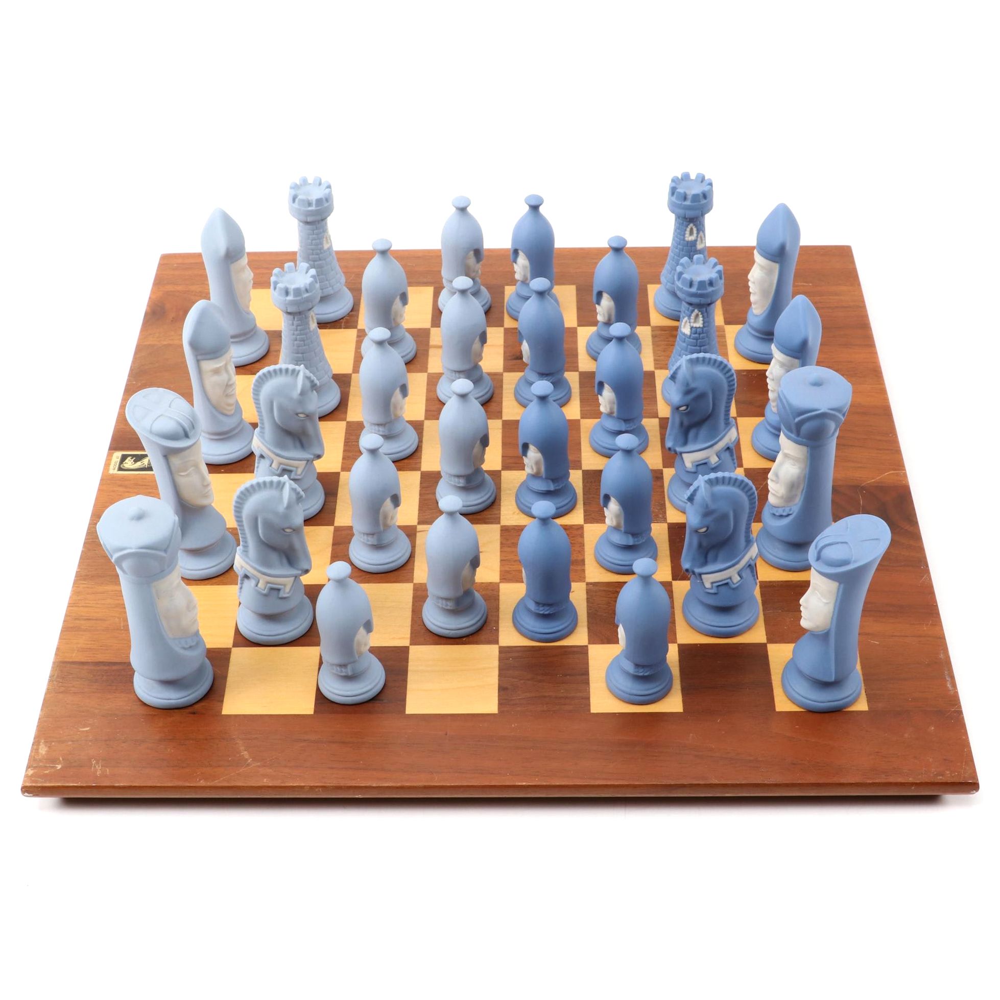 Ceramic Bisque Chess Set With Drueke Chess Board | EBTH