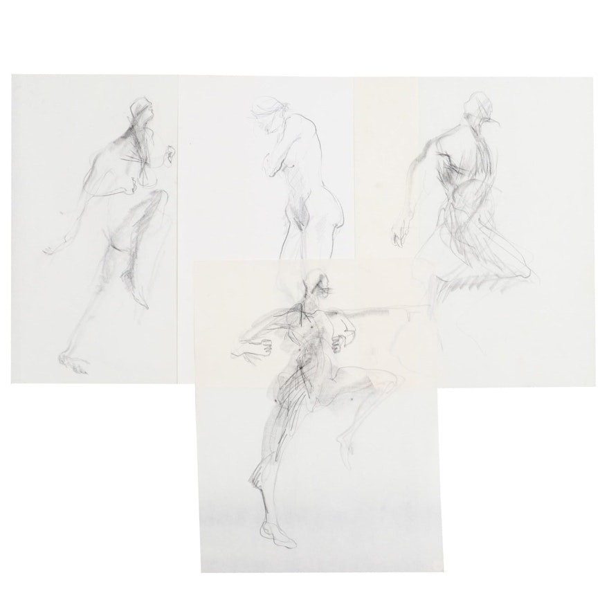 John Tuska Graphite Figure Study Drawings, Late 20th Century