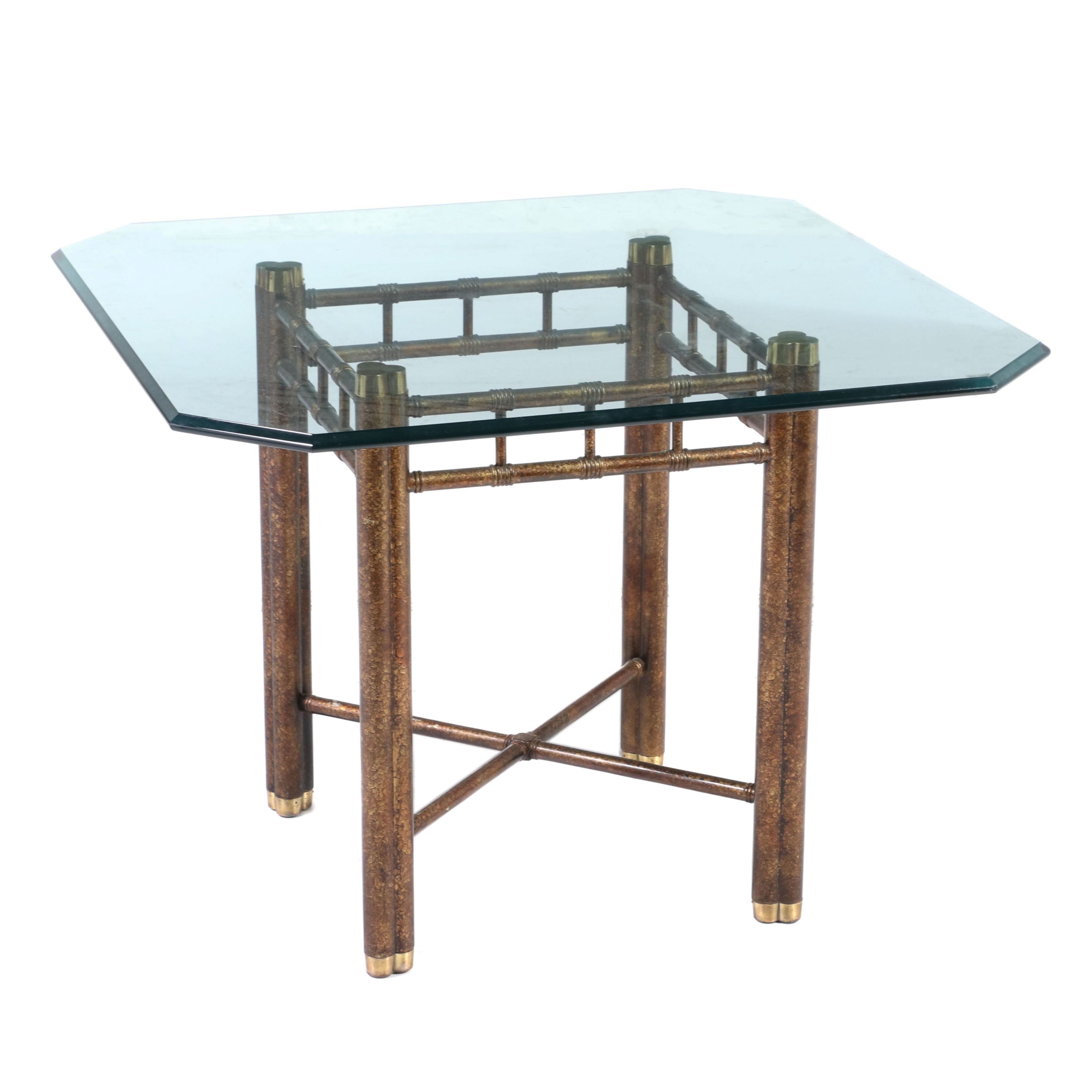 Asian Inspired Glass Top Center Table, Mid to Late 20th Century EBTH