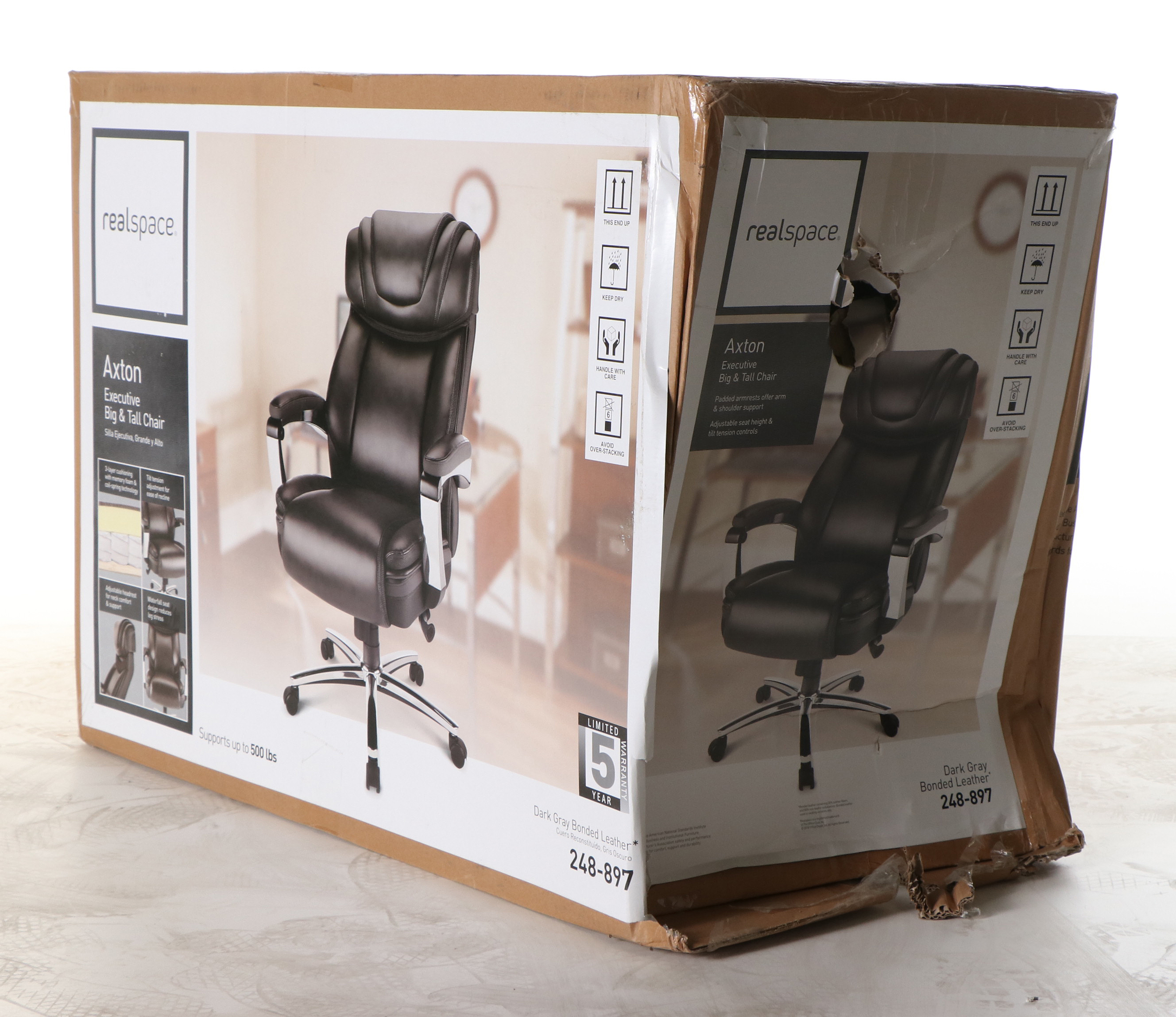 Realspace "Axton" Big And Tall Dark Grey Bonded Leather HighBack Chair