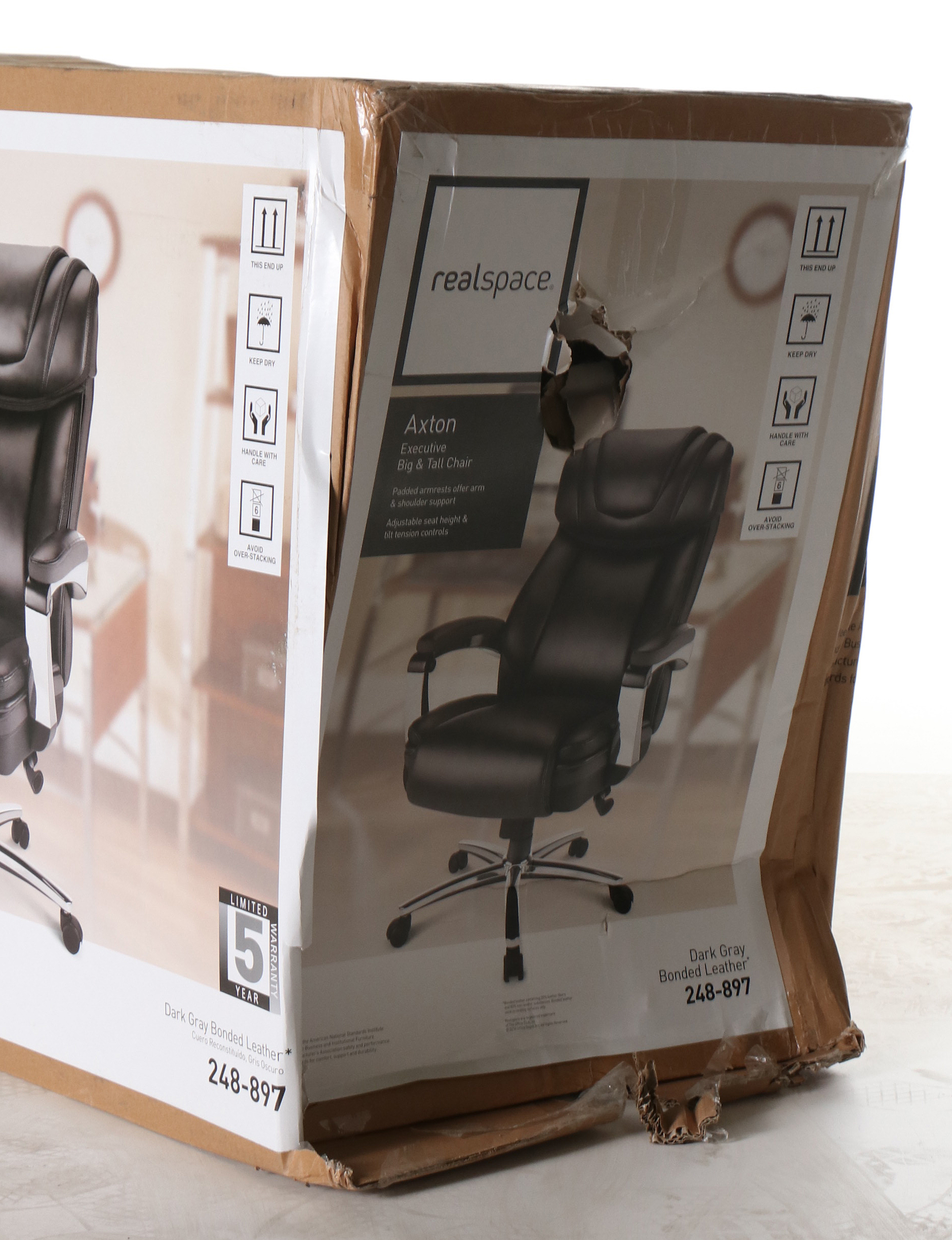 Realspace "Axton" Big And Tall Dark Grey Bonded Leather HighBack Chair