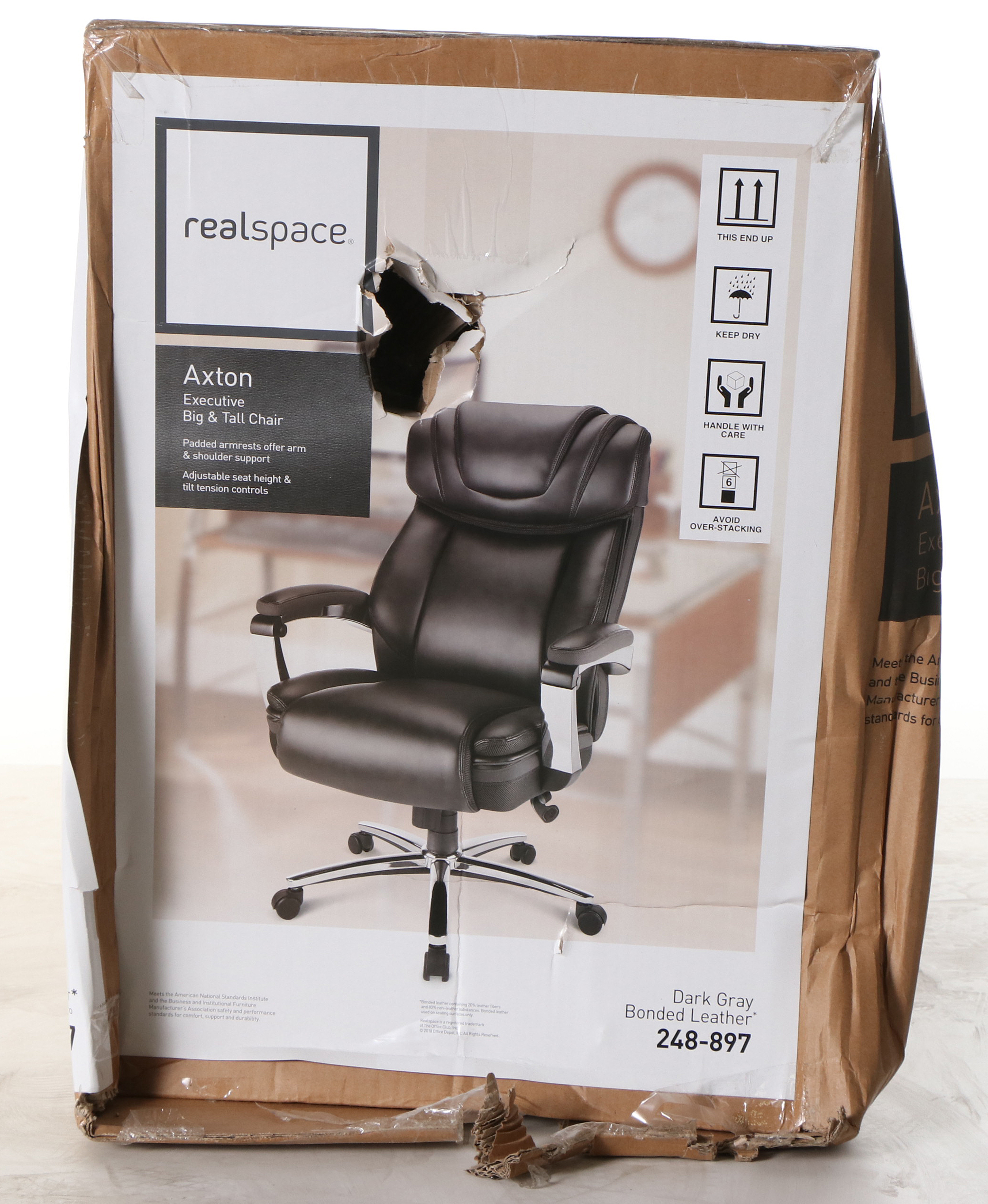 Realspace "Axton" Big And Tall Dark Grey Bonded Leather HighBack Chair