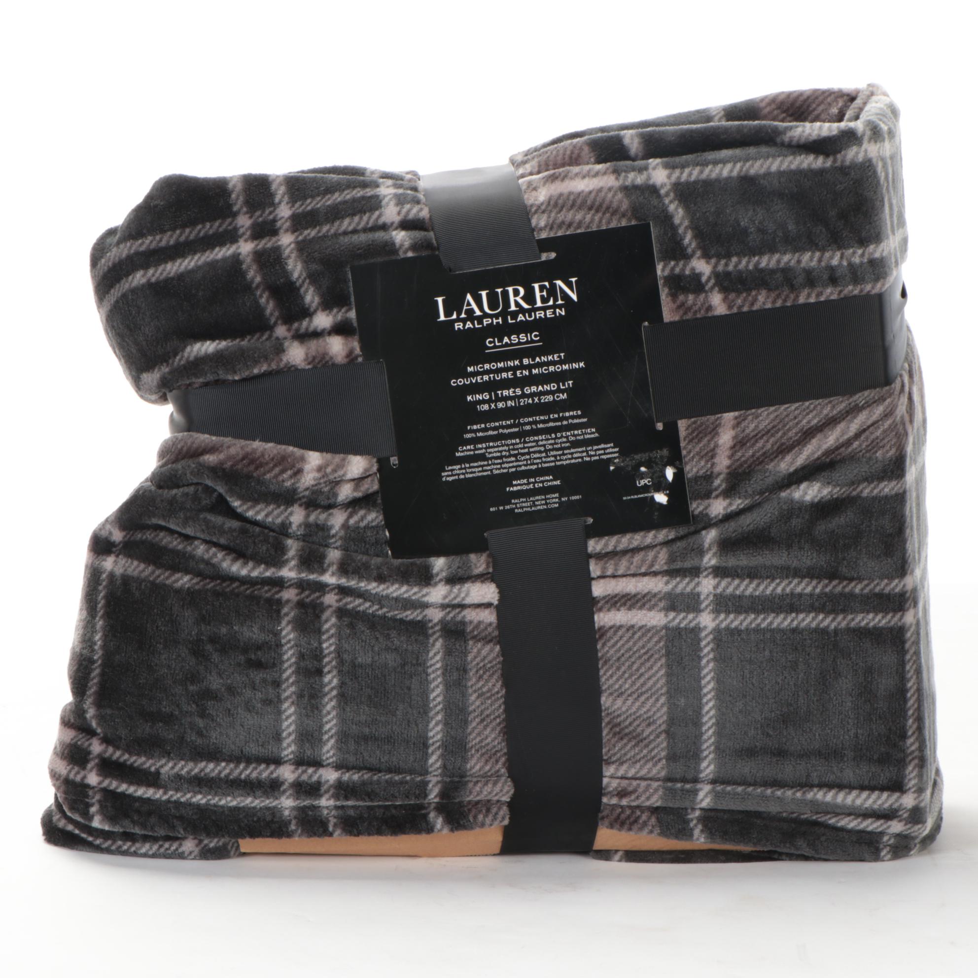 Ralph Lauren Micromink Blanket in Gray Plaid EBTH
