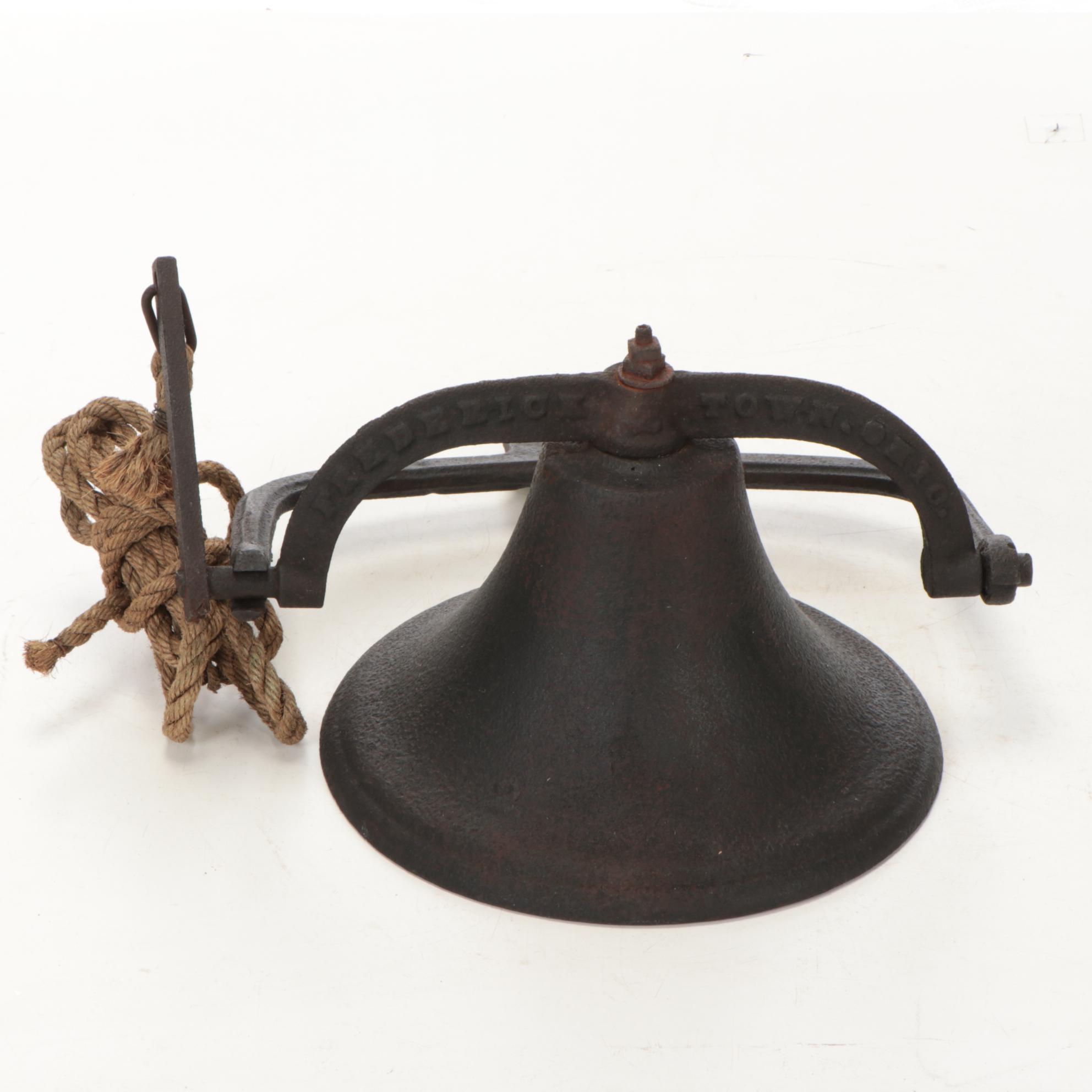 Fredericktown Bell Company Cast Iron Bell with Rope Pull, Late 19th