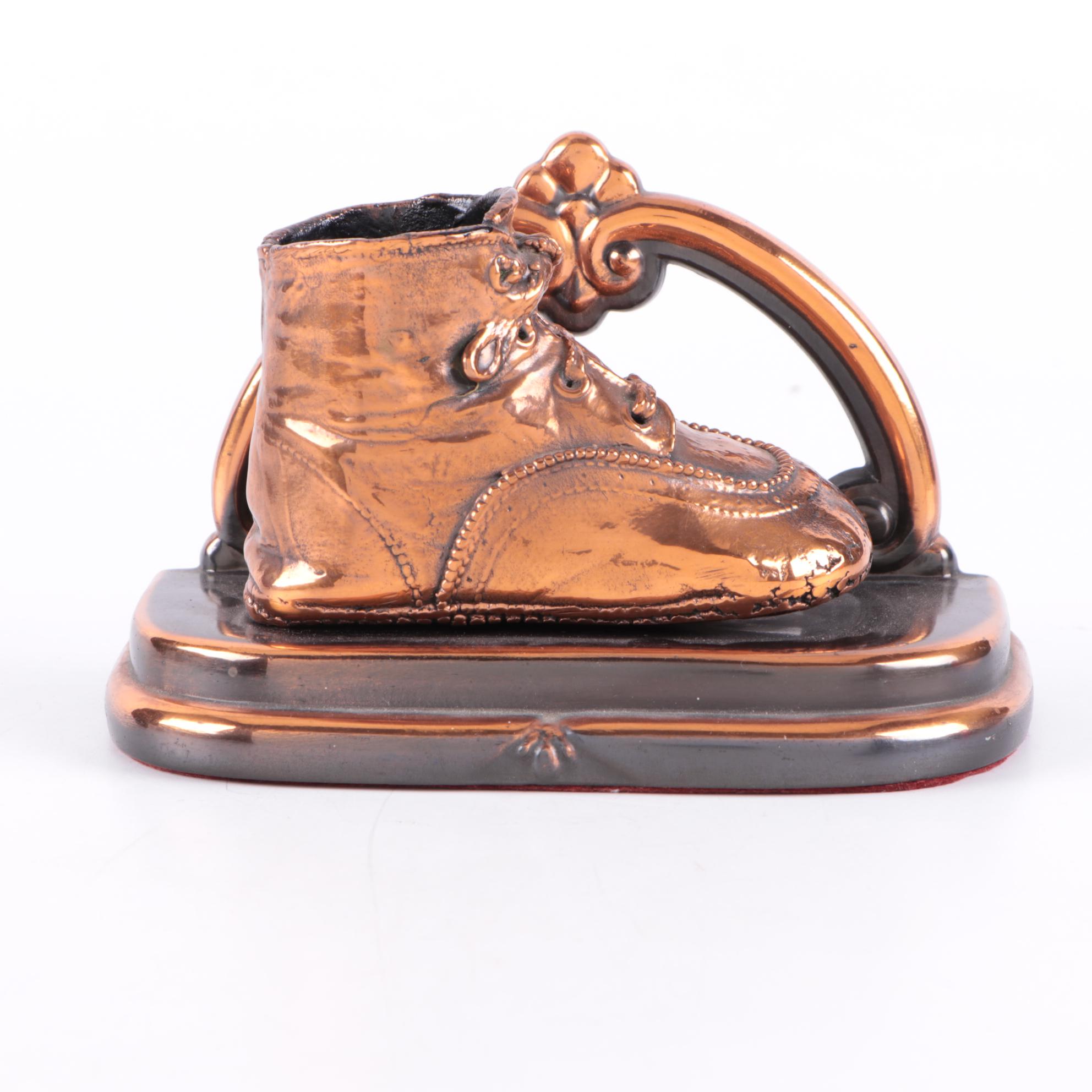 BronShoe Company Bronze Dipped Baby Shoe Bookends, Mid20th Century EBTH