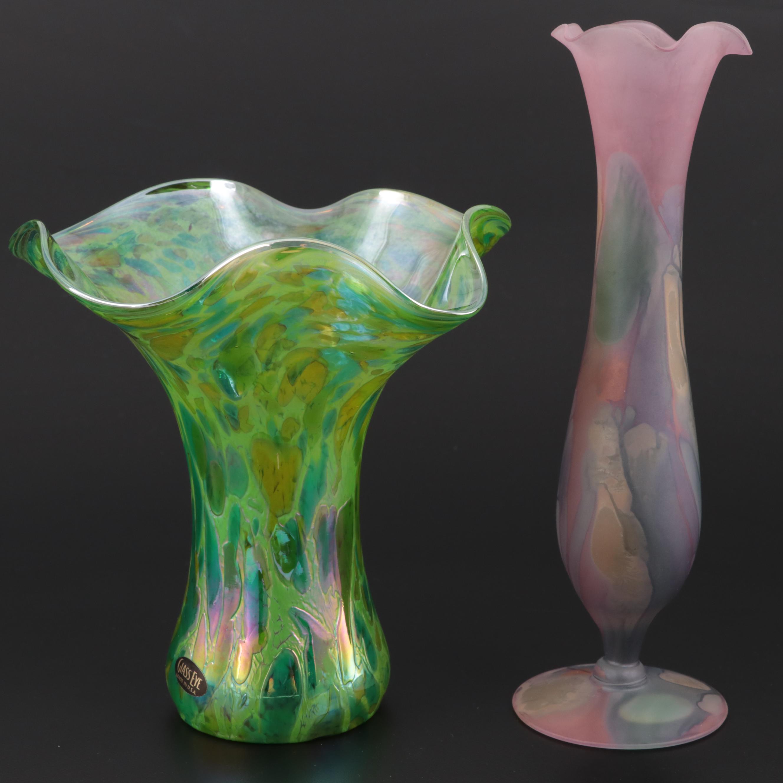 Art Glass Vases and Bowl Featuring HandPainted Rueven Glass EBTH