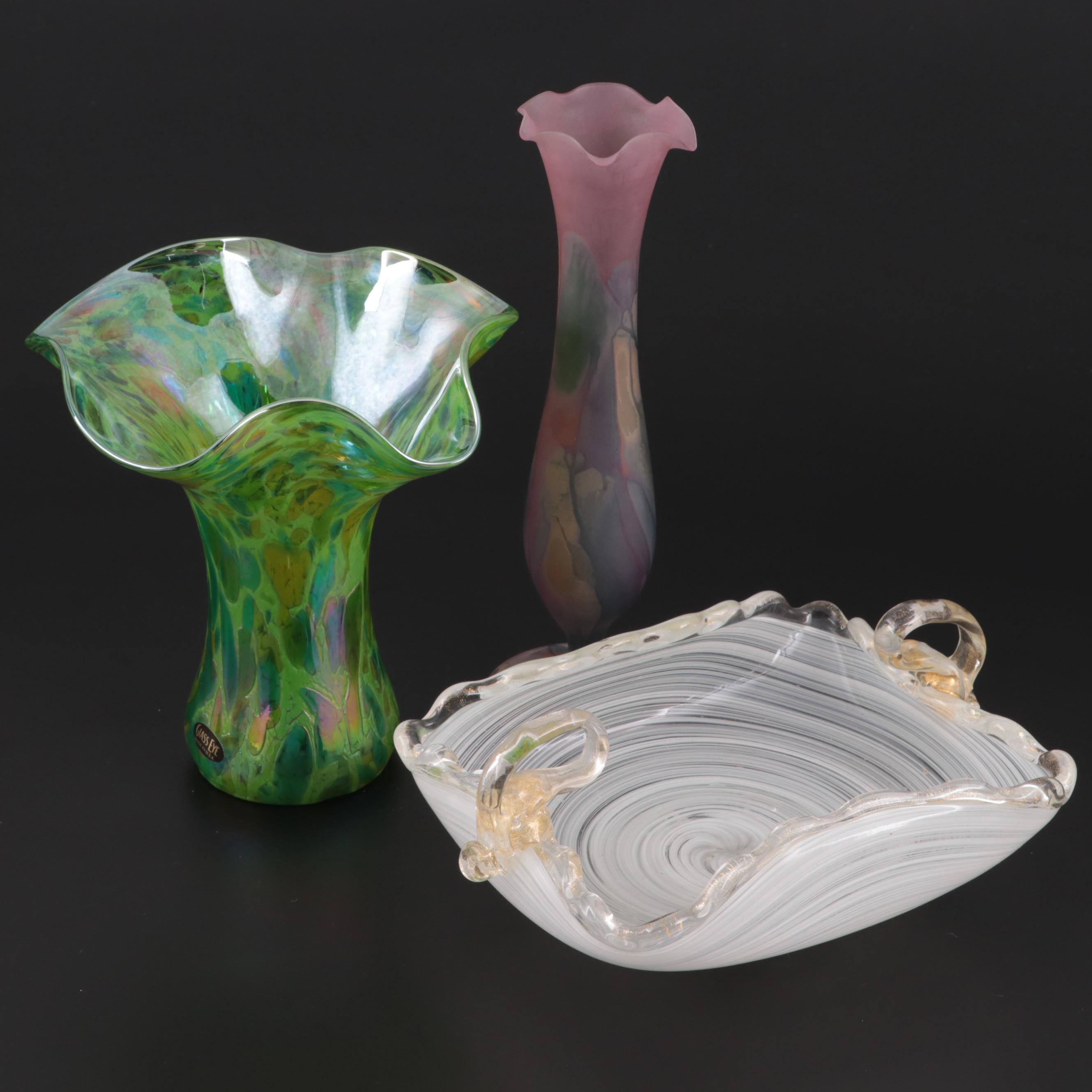 Art Glass Vases and Bowl Featuring HandPainted Rueven Glass EBTH