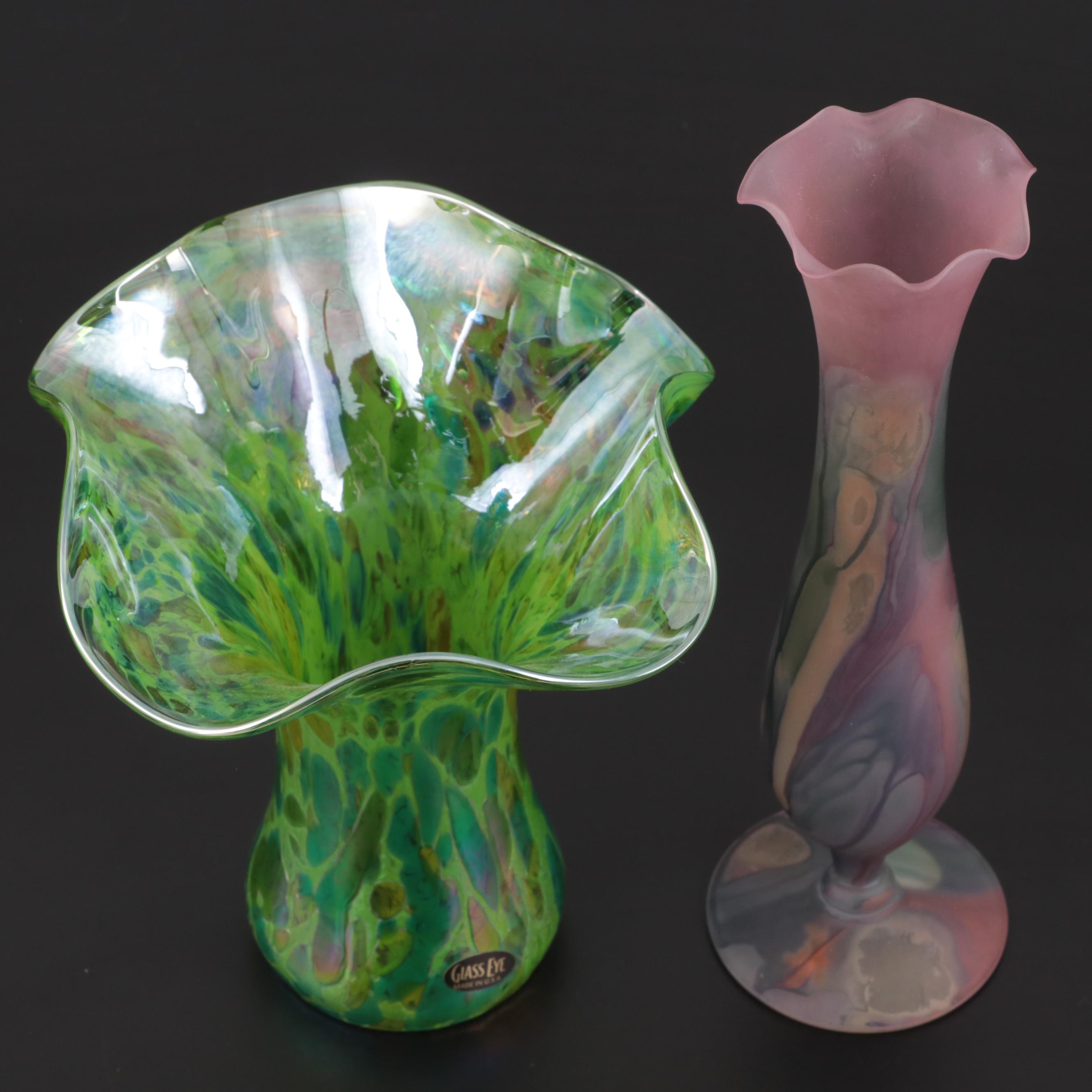 Art Glass Vases and Bowl Featuring HandPainted Rueven Glass EBTH