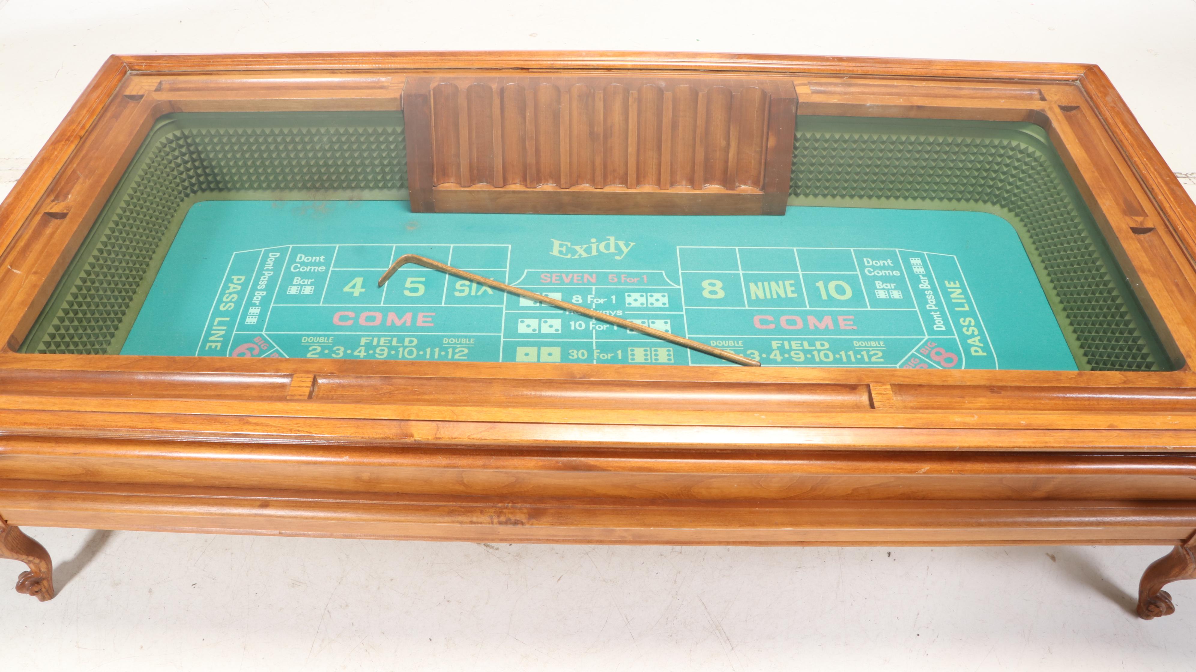 Exidy Walnut Glass Top Craps Games/Coffee Table, Mid to Late 20th