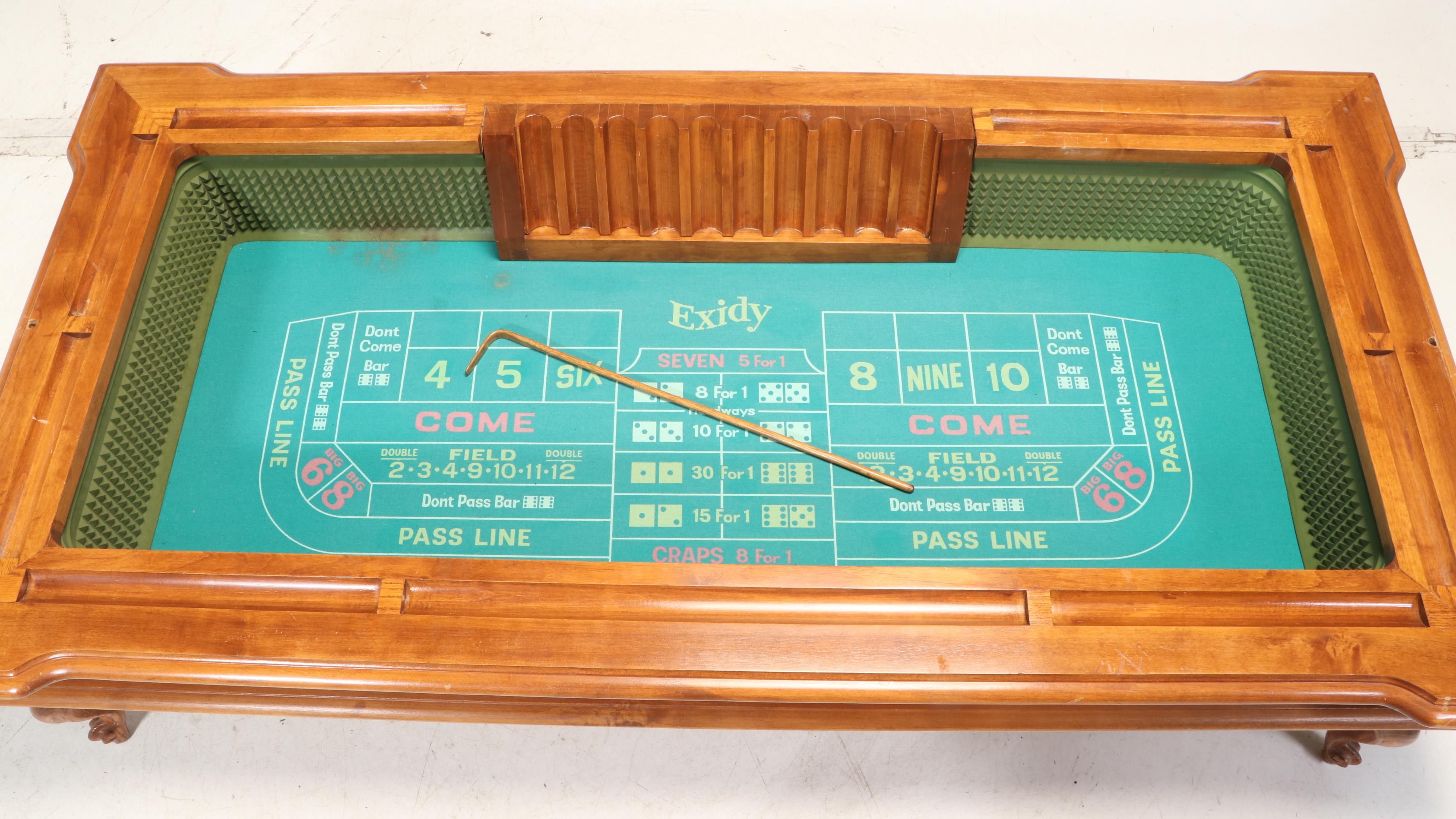Exidy Walnut Glass Top Craps Games/Coffee Table, Mid to Late 20th