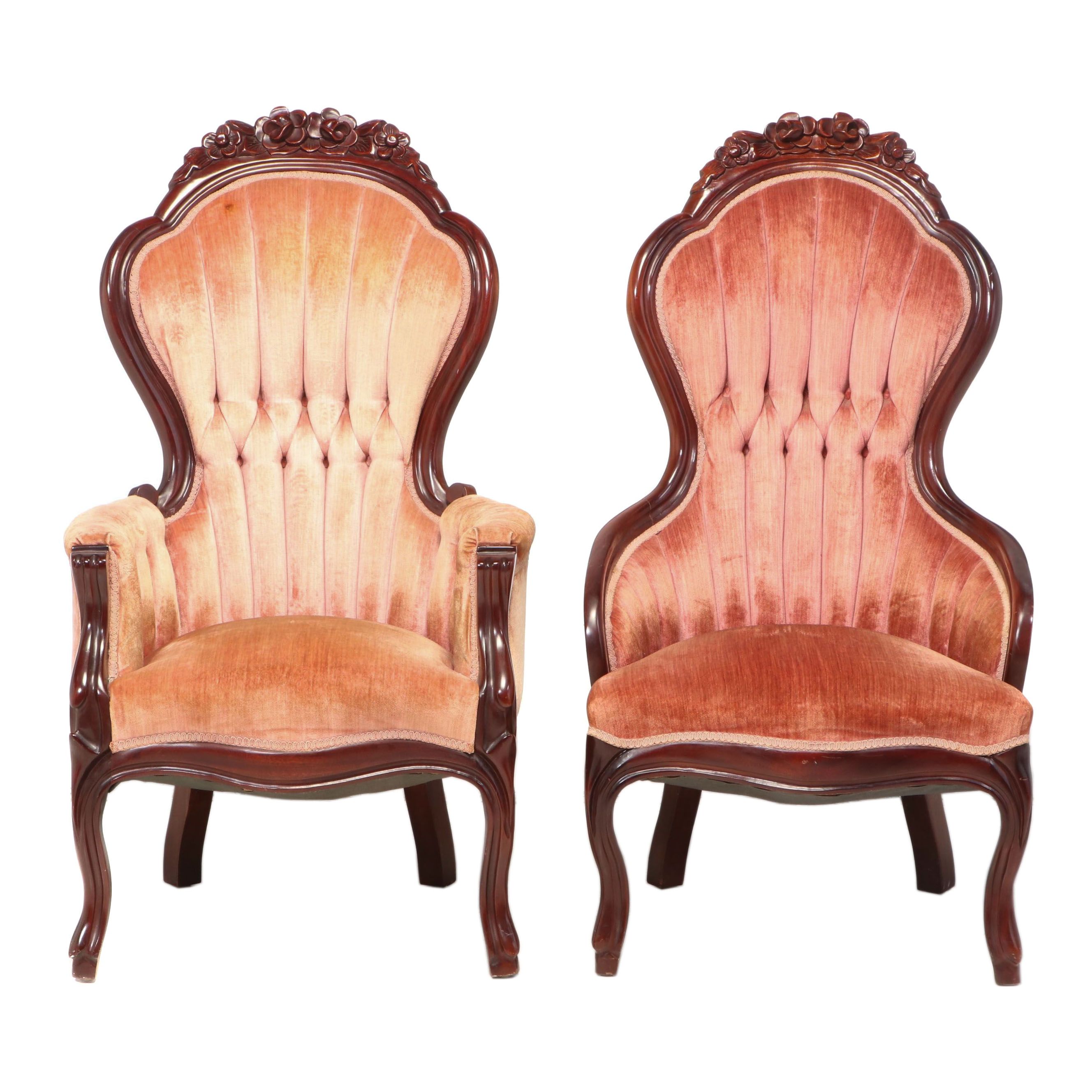 Two Capitol Victorian Furniture Co. Rococo Revival Style Mahogany