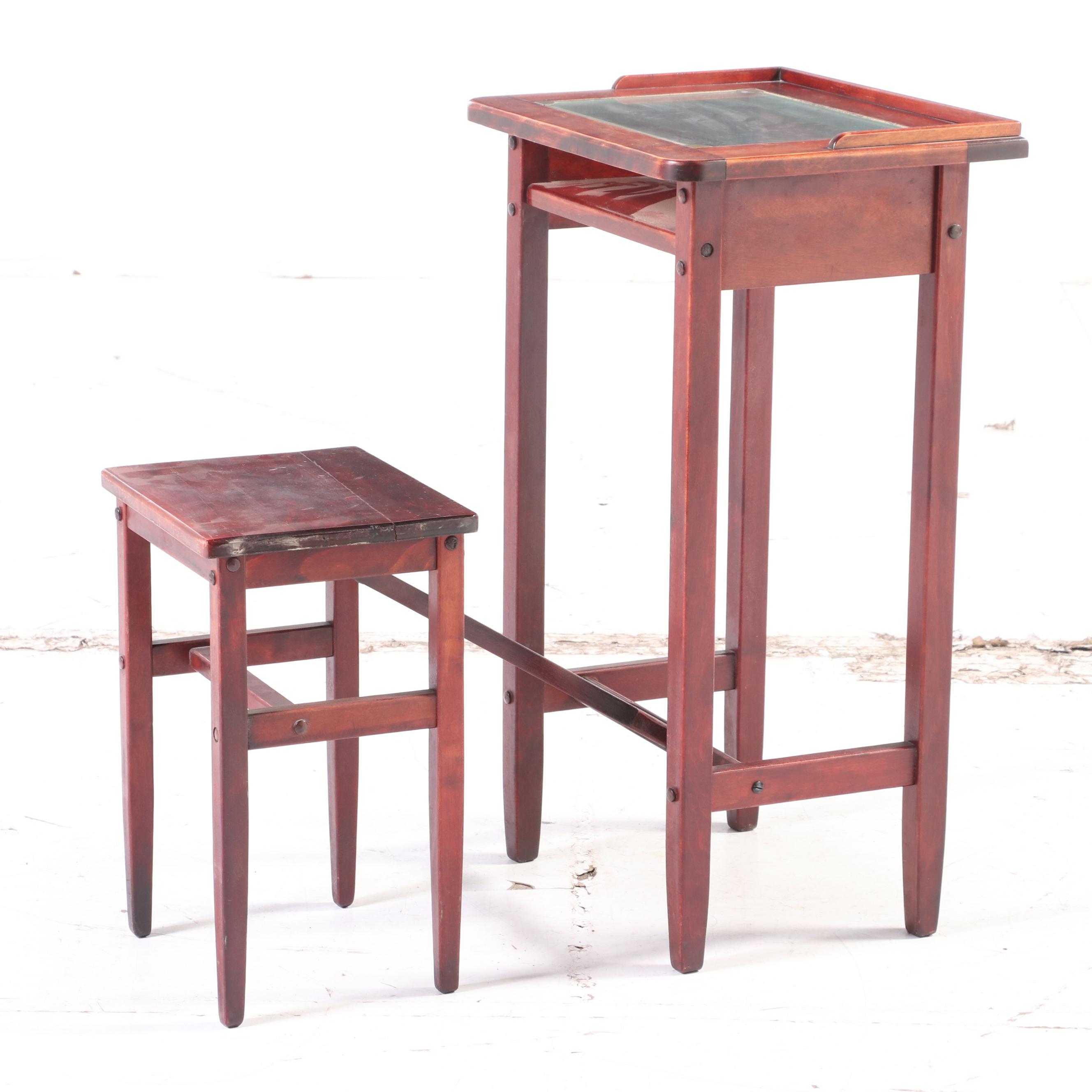 H.T. Cushman Mfg. Co. "Betumal" Birch and Glass Top Telephone Table