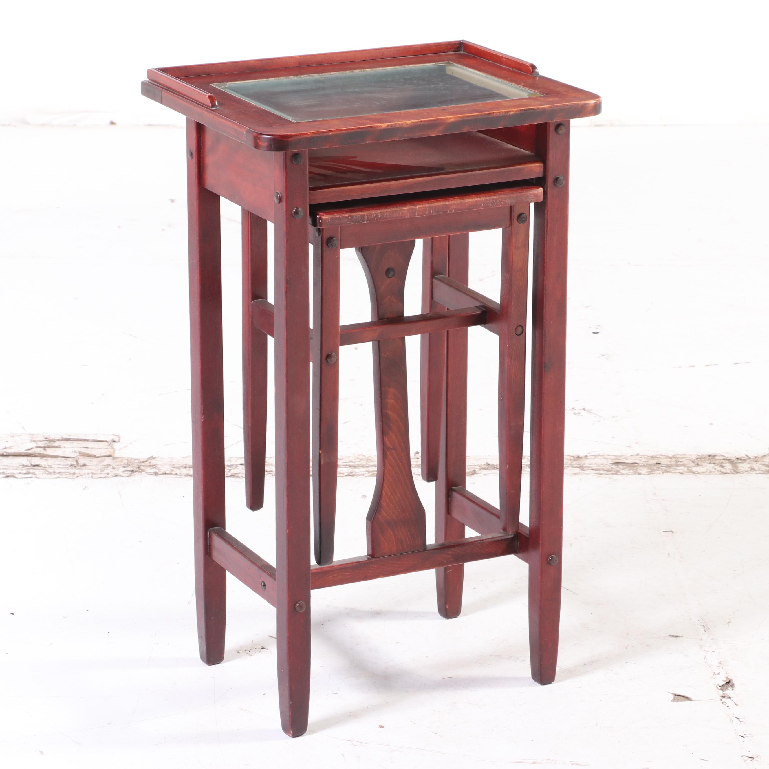 H.T. Cushman Mfg. Co. "Betumal" Birch and Glass Top Telephone Table