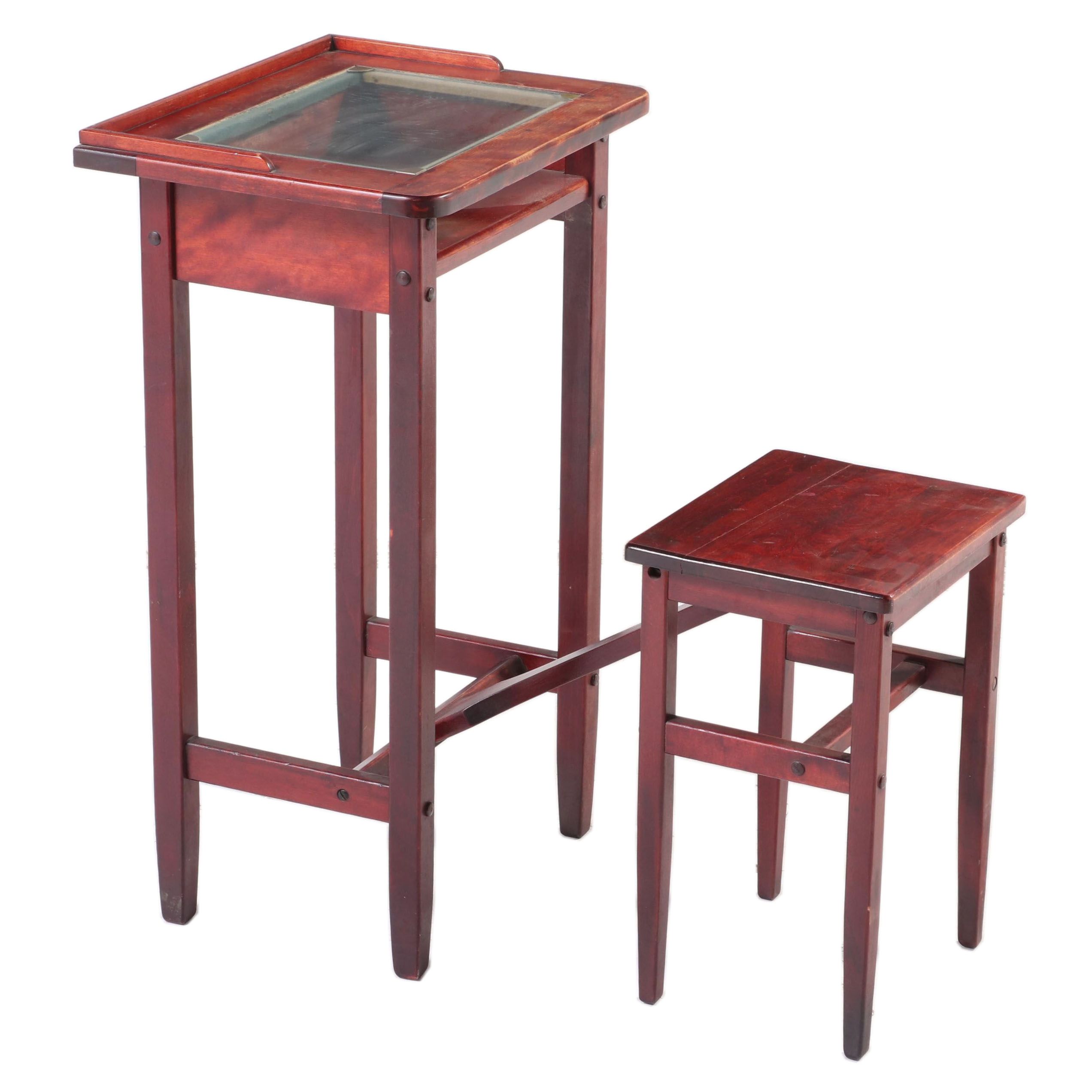 H.T. Cushman Mfg. Co. "Betumal" Birch and Glass Top Telephone Table