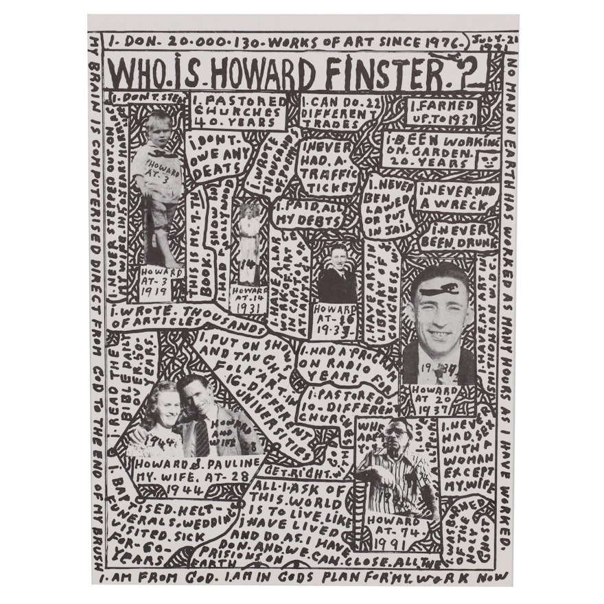 Lithograph after Howard Finster "Who is Howard Finster?" Circa 1991