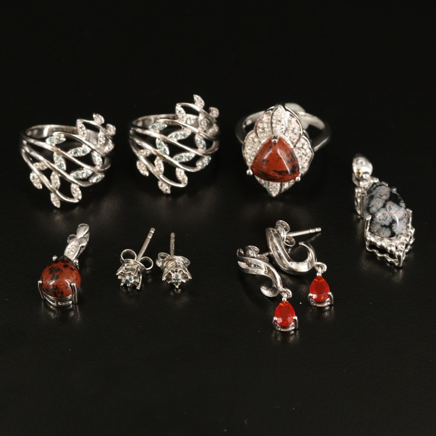 Sterling Jewelry with Diamond, Snowflake and Mahogany Obsidian