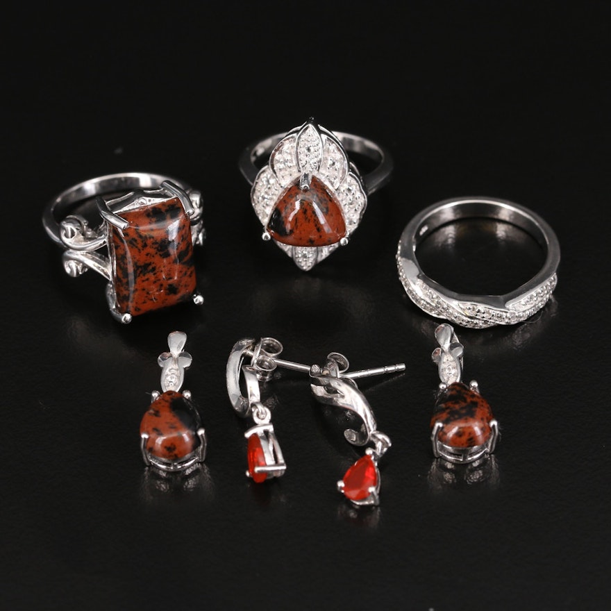 Sterling Silver Rings, Earrings and Pendants with Mahogany Obsidian and Zircon