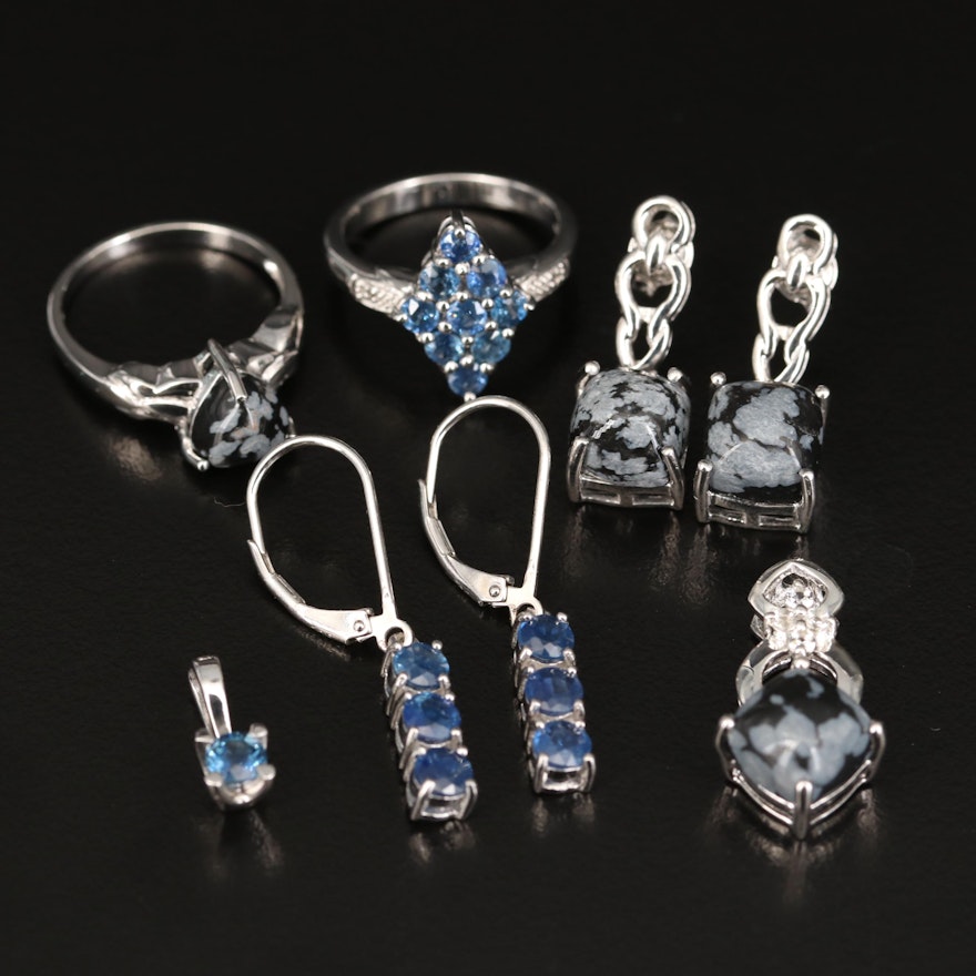 Sterling Earrings, Rings and Pendant Including Sapphire and Gemstones
