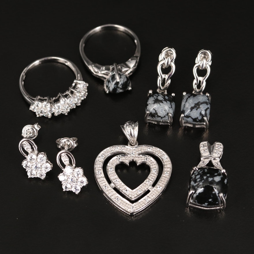 Sterling Jewelry Including Topaz, Zircon and Snowflake Obsidian