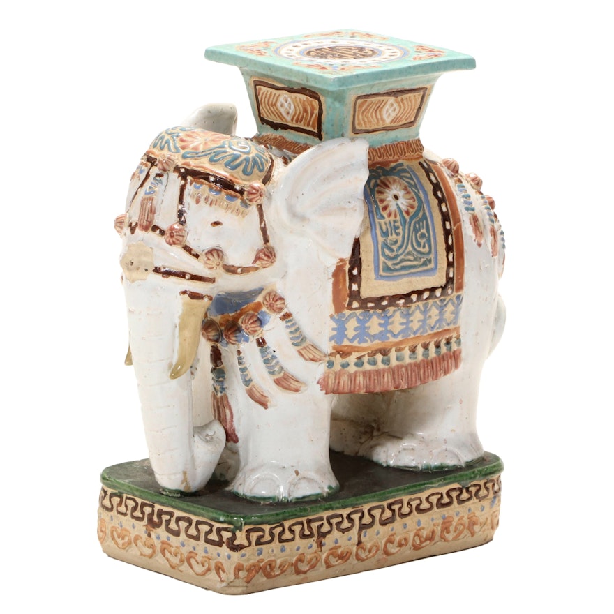 Chinese Polychrome-Glazed Ceramic Elephant-Form Garden Stool