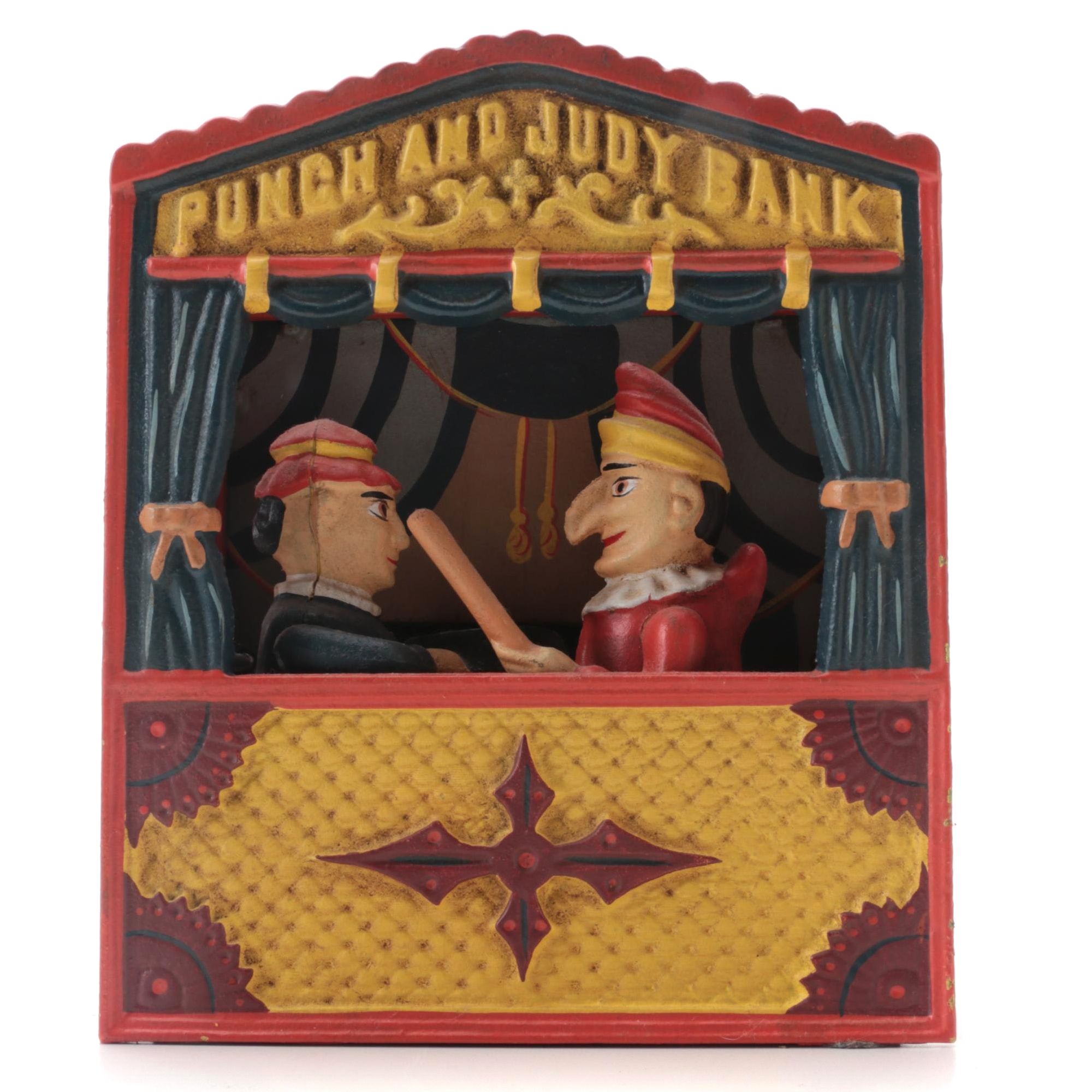 Reproduction "Punch and Judy" Cast Iron Mechanical Bank, Late 20th to