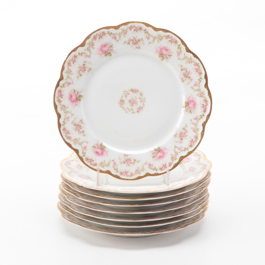 Haviland Limoges Porcelain Rose Motif Dessert Plates