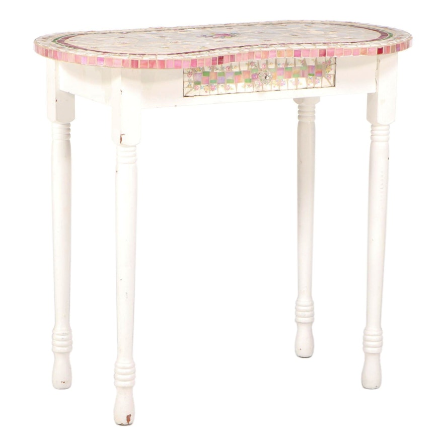 American Primitive Style White-Painted and Mosaic-Decorated Vanity Table