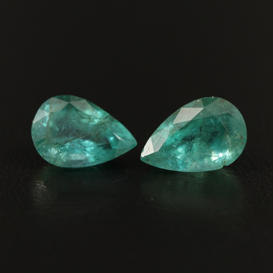 Matched Pair of Loose 4.69 CTW Pear Faceted Emeralds