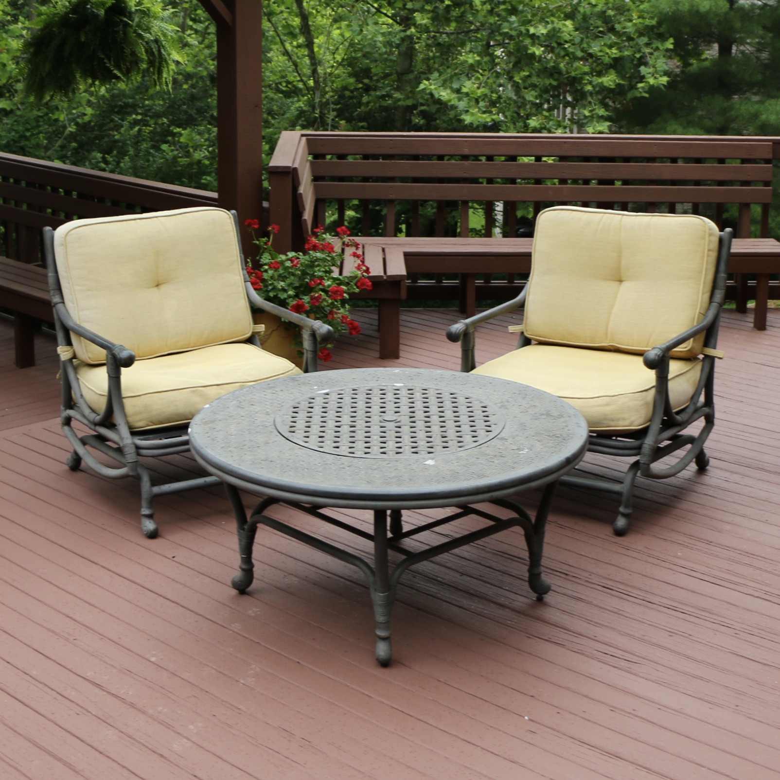 Cast Aluminum Patio Lounge Chairs and Fire Pit EBTH