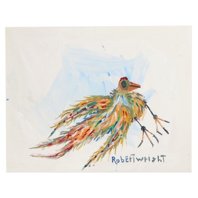 Robert Wright Folk Art Acrylic Painting of a Bird