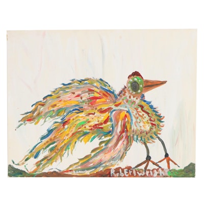 Robert Wright Folk Art Acrylic Painting of Bird